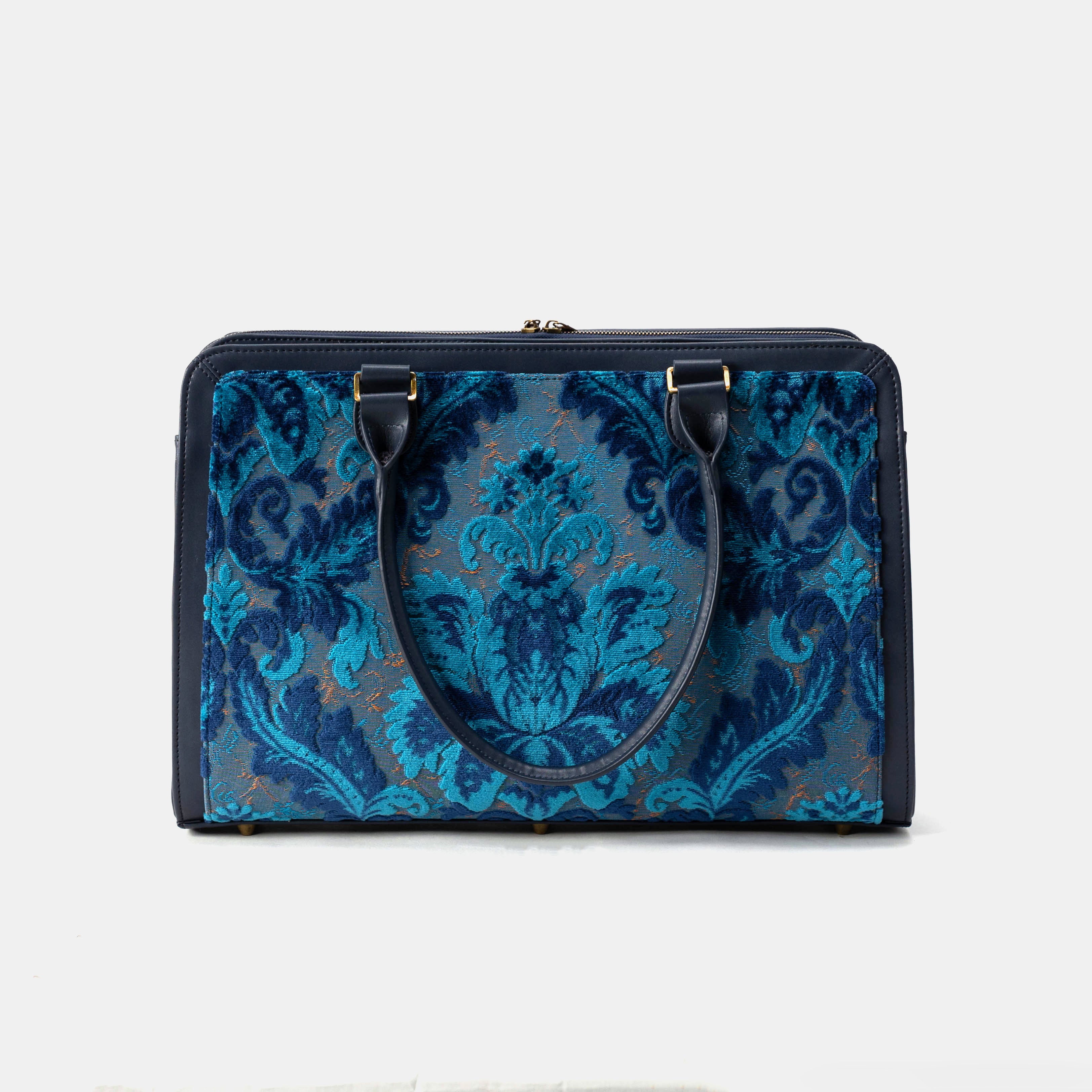 Burnout Velvet Revival Aqua Business Tote handle hang