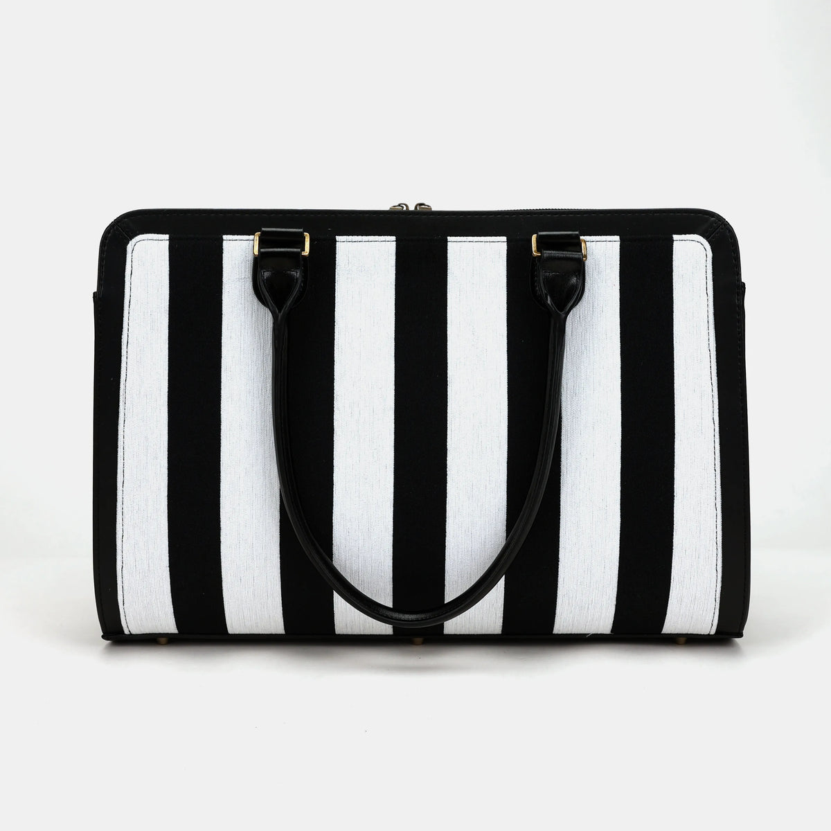 Black & White Beetlejuice Business Tote Carpetbag of America handle down