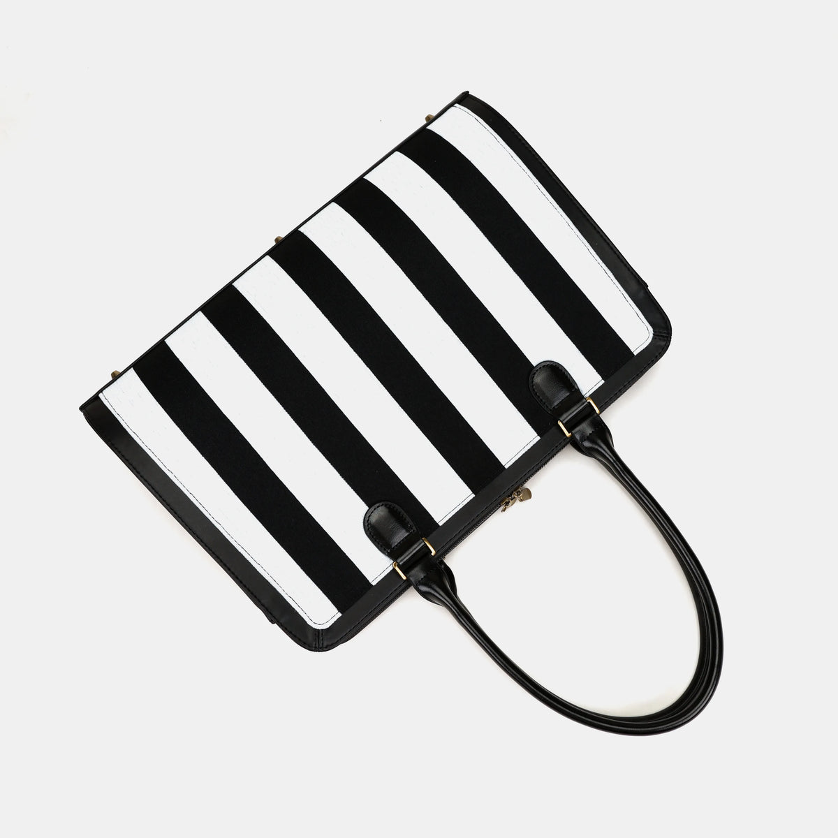 Black & White Beetlejuice Business Tote Carpetbag of America lay flat