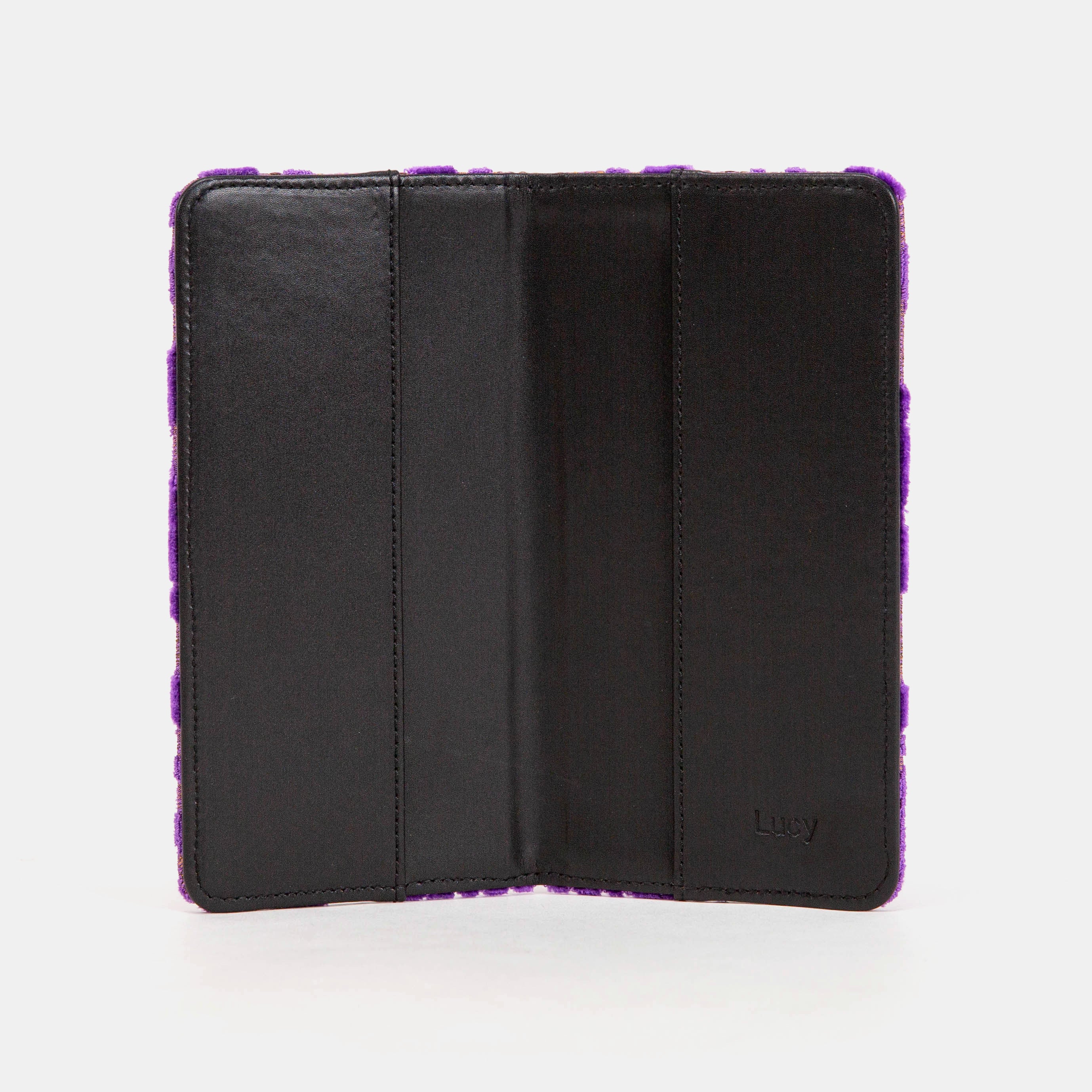 Burnout velvet Purple Checkbook Cover inside