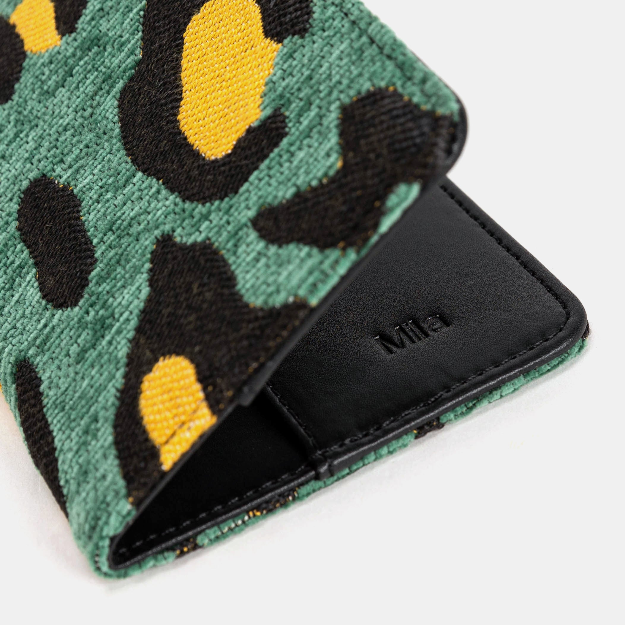 Leopard Green Passport Cover Carpetbag of America detail