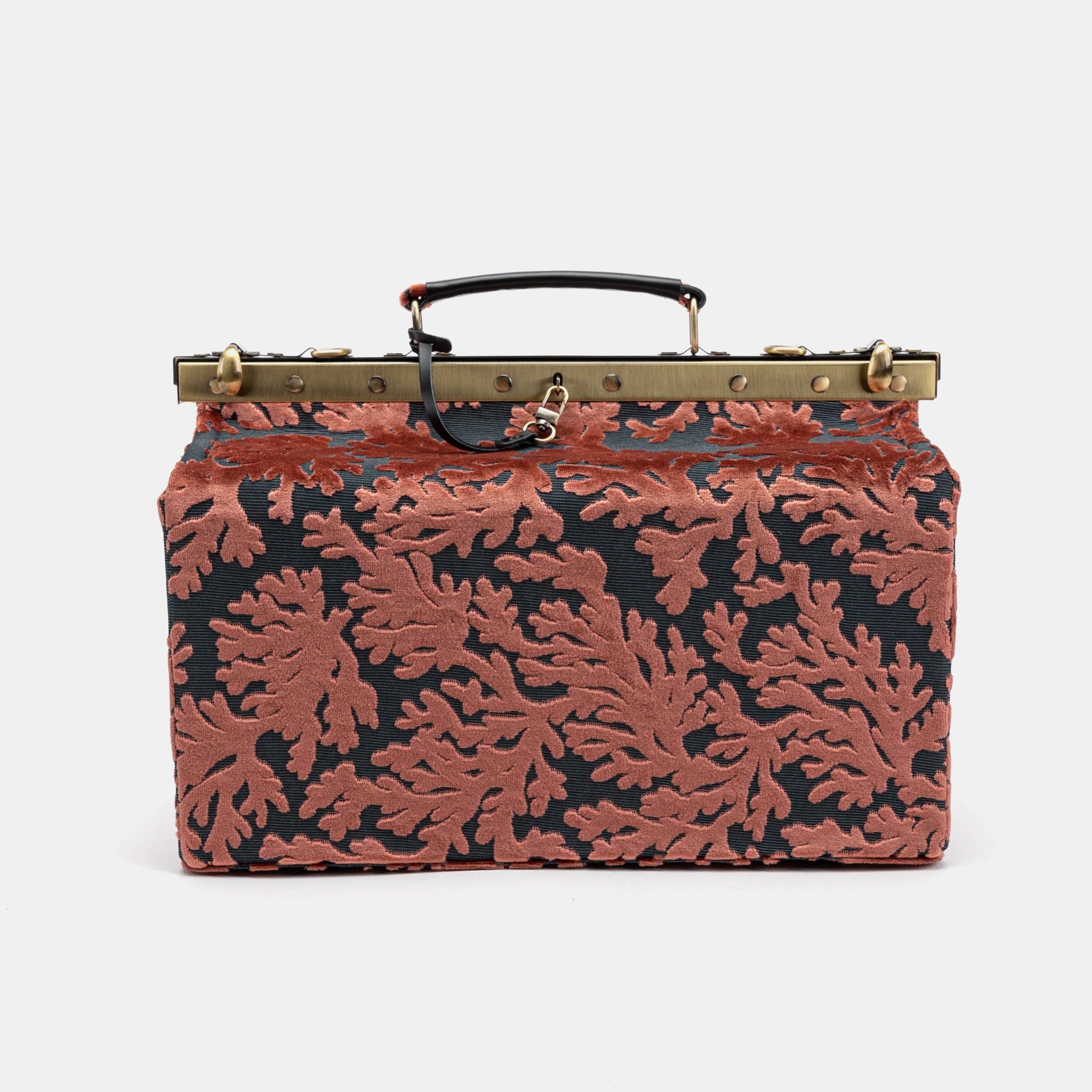 Gladstone Bag Carpet Doctor Bag Victorian Weekender Bag Shoulder Frame Bag Genevieve Burnout Velvet St Tropez Scuba Coral Carpetbagger Carpetbag of America FRONT