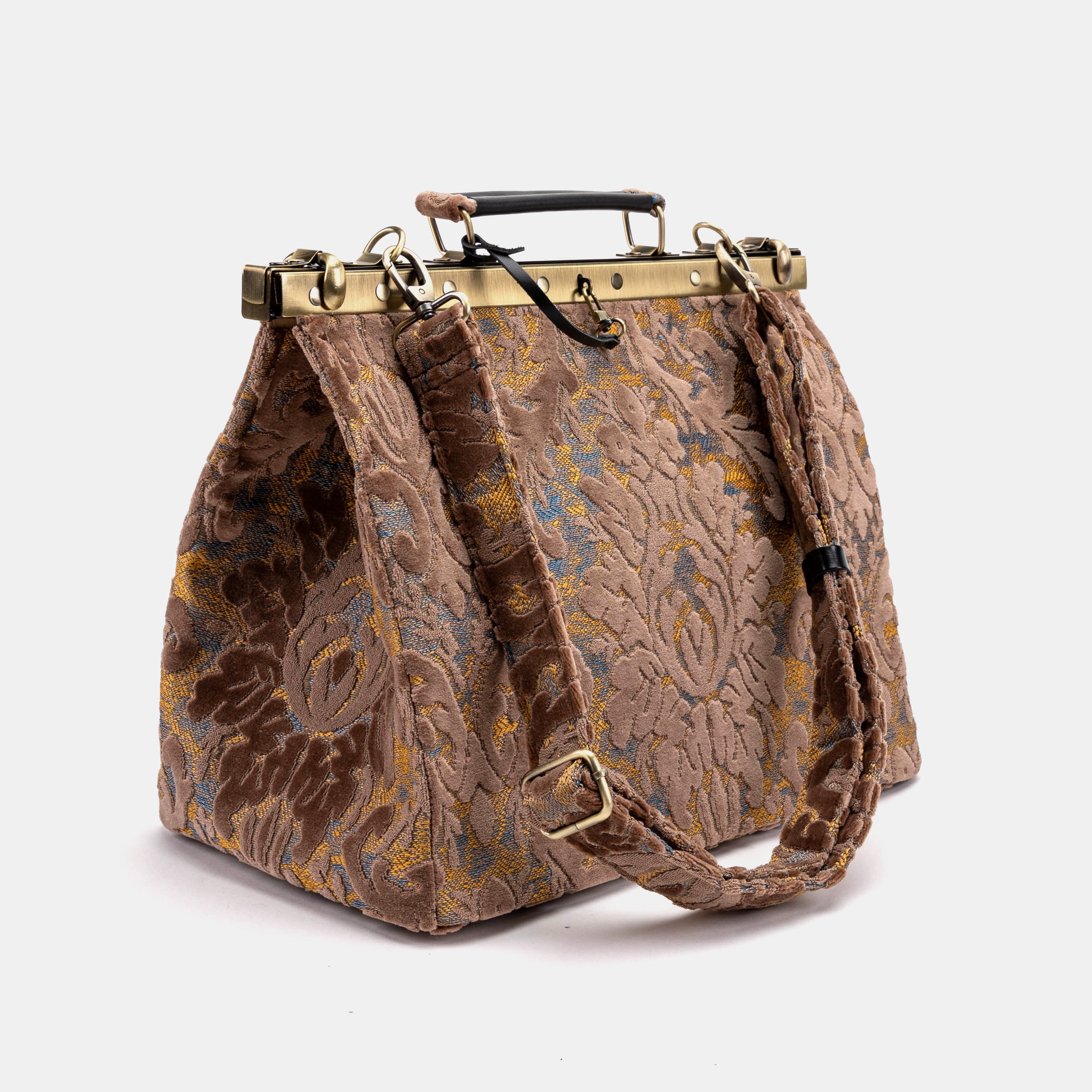 Burnout Velvet Camel Celine Carpet Gladstone Bag with shoulder strap