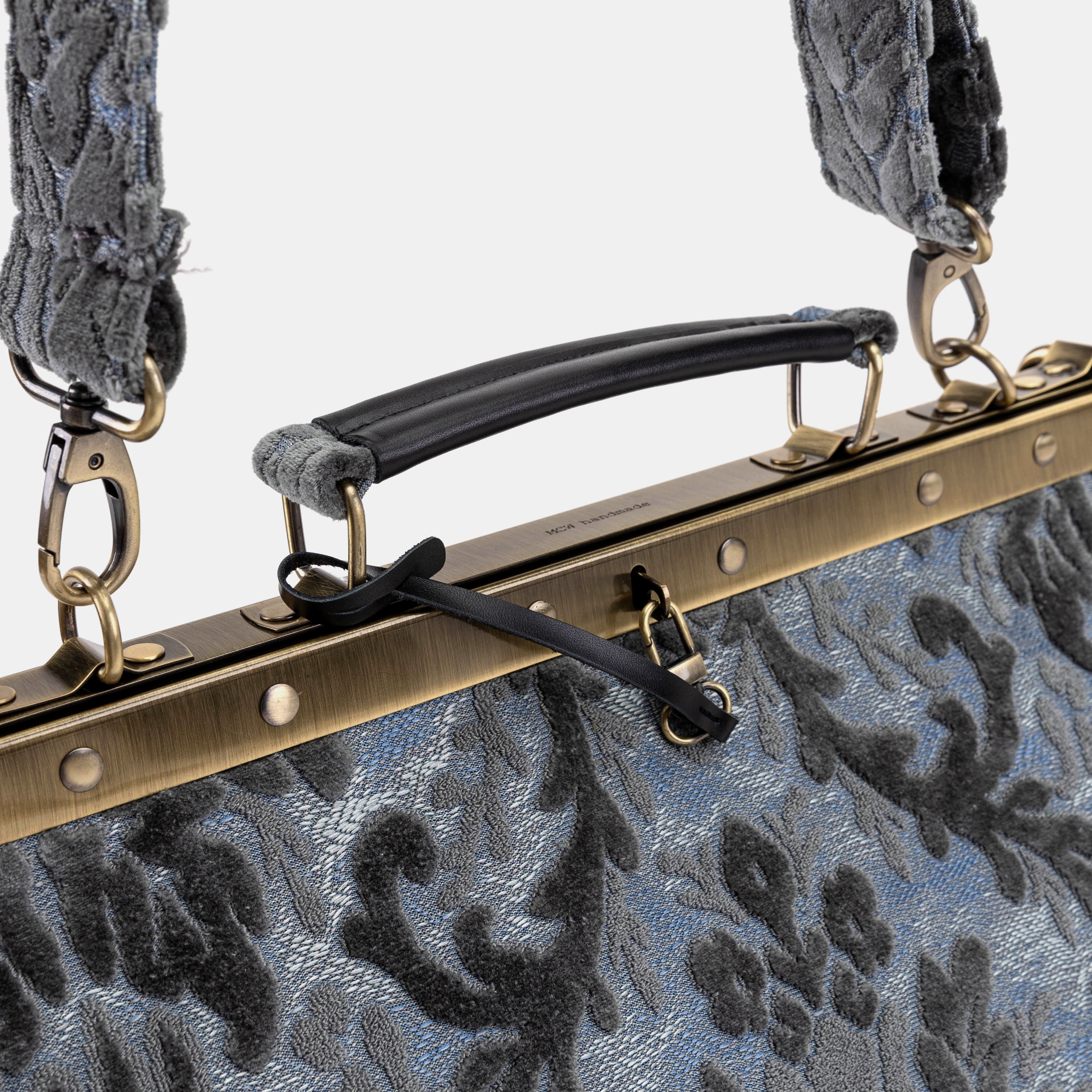 Burnout Velvet Steel Blue Celine Carpet Gladstone Bag handle