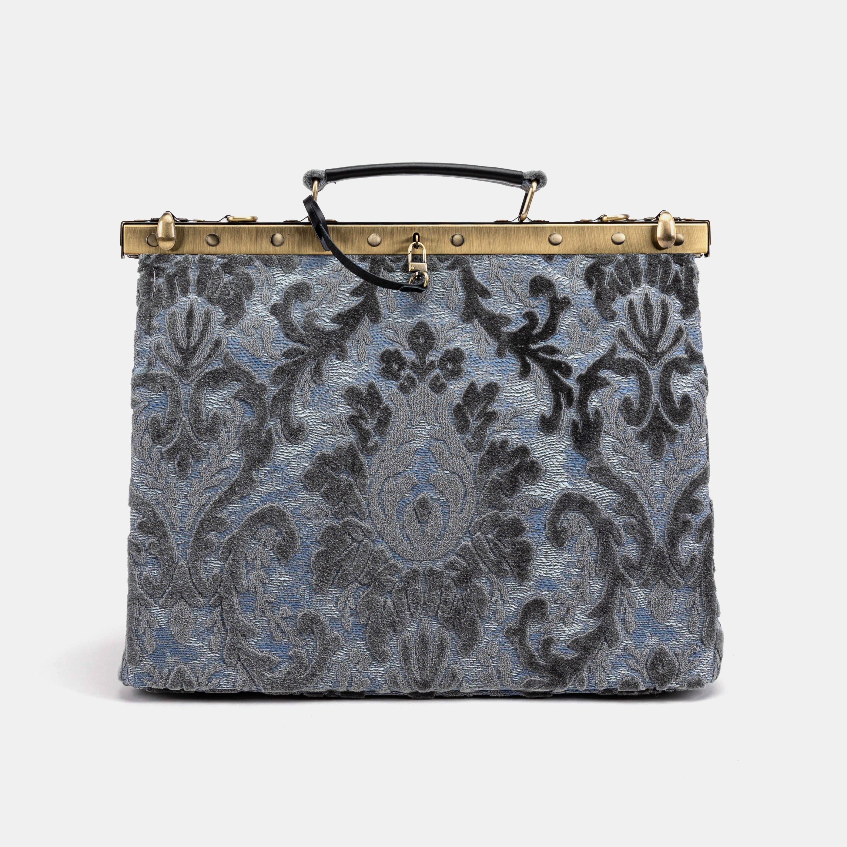 Burnout Velvet Steel Blue Celine Carpet Gladstone Bag front