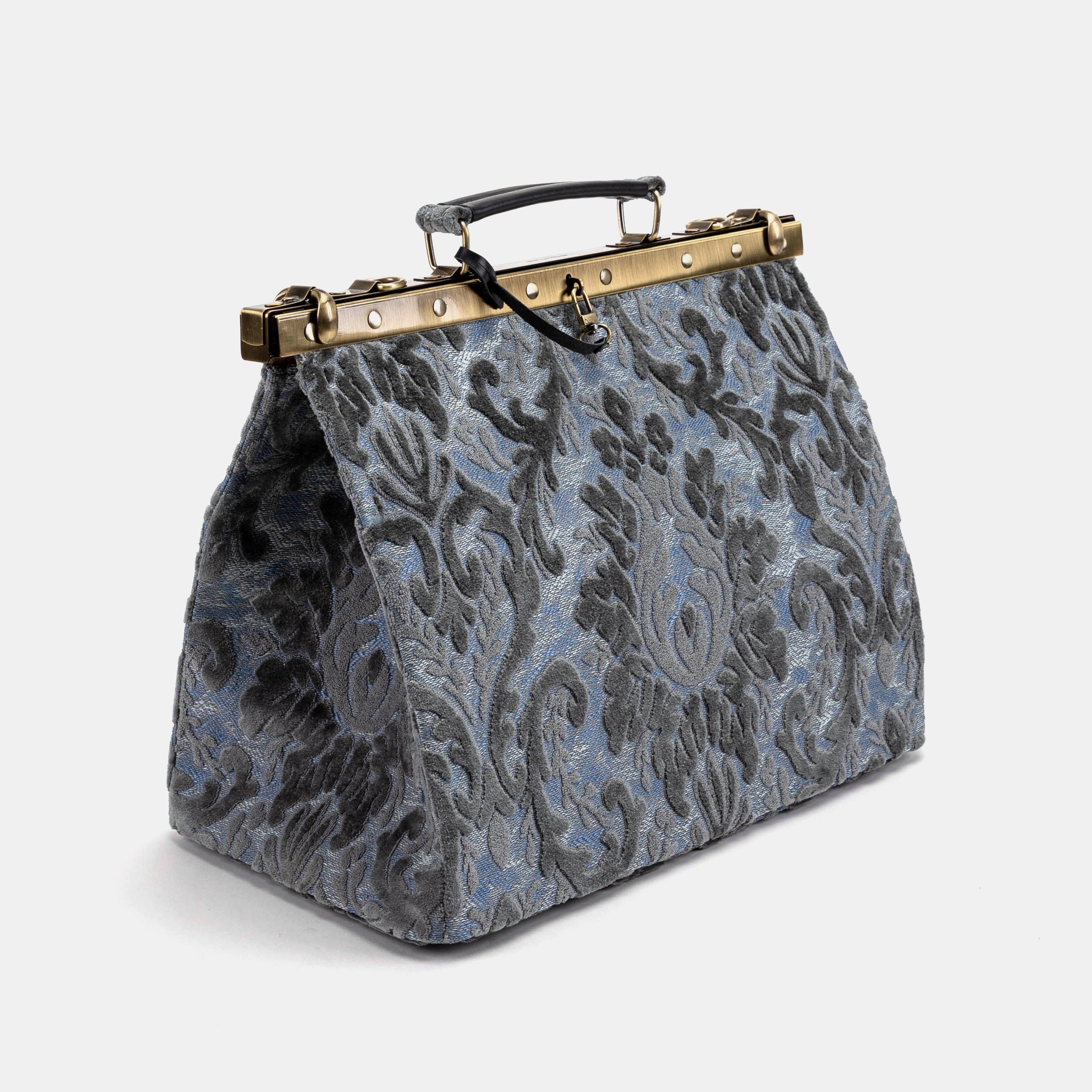 Burnout Velvet Steel Blue Celine Carpet Gladstone Bag front side