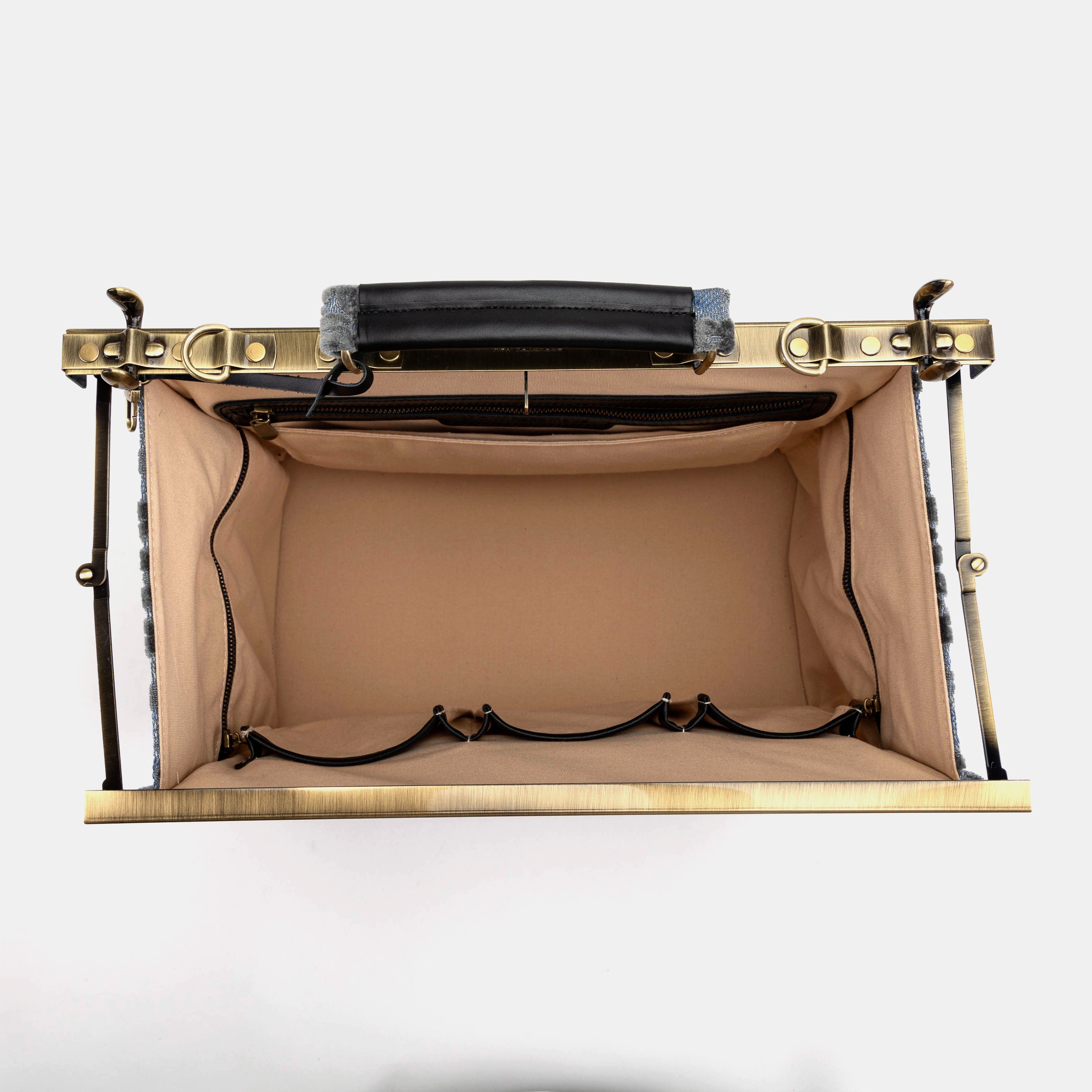 Burnout Velvet Steel Blue Celine Carpet Gladstone Bag inside