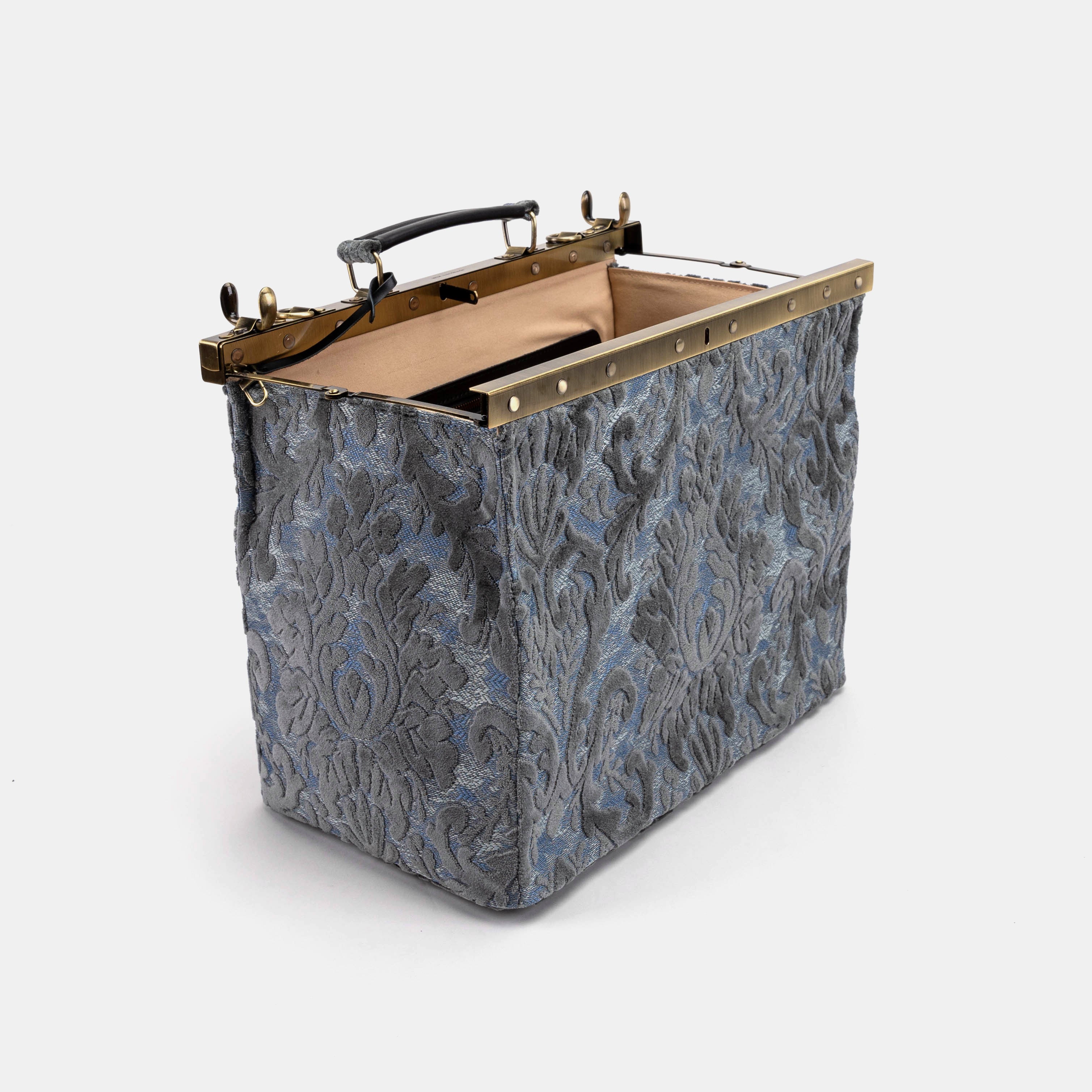 Burnout Velvet Steel Blue Celine Carpet Gladstone Bag opening