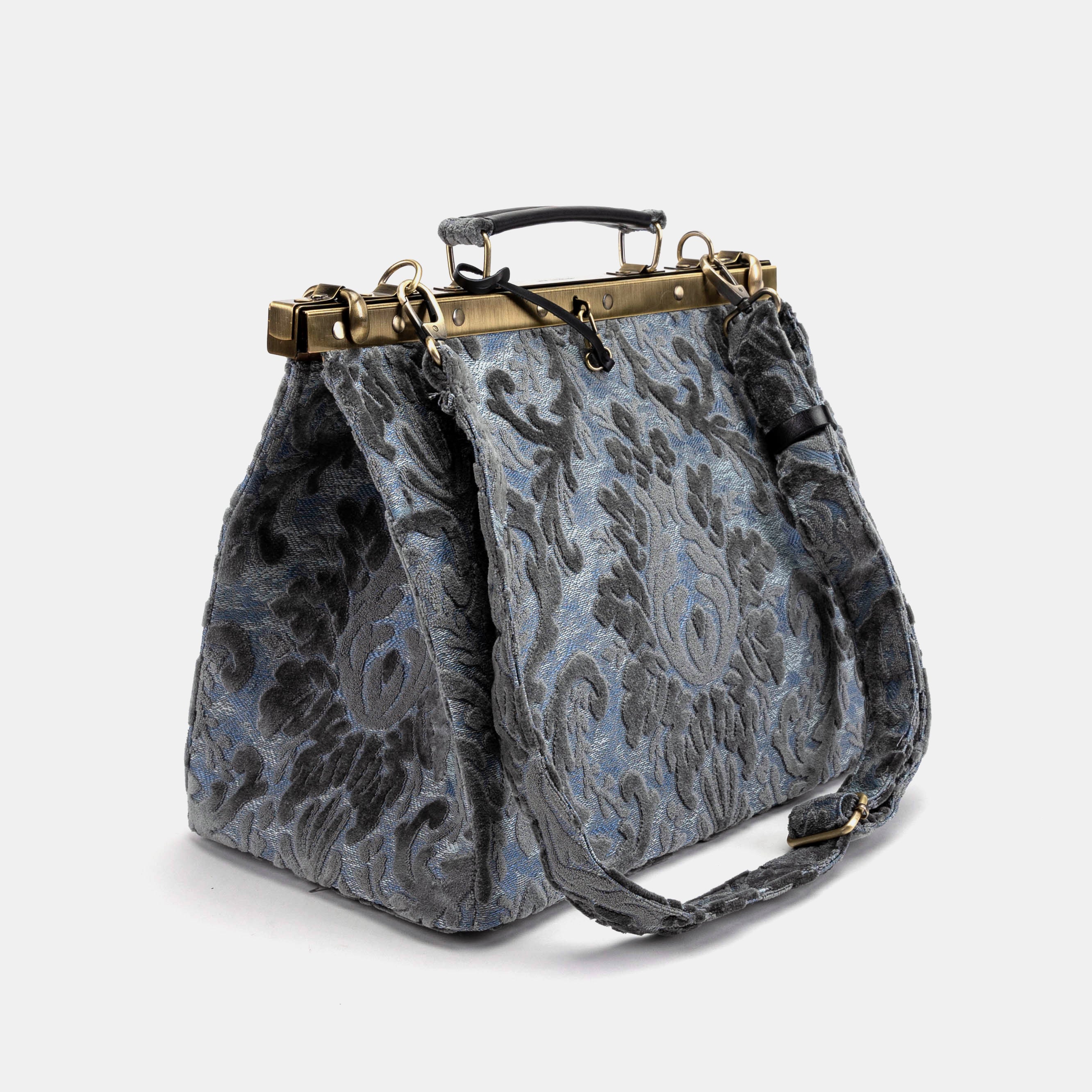 Burnout Velvet Steel Blue Celine Carpet Gladstone Bag with shoulder strap