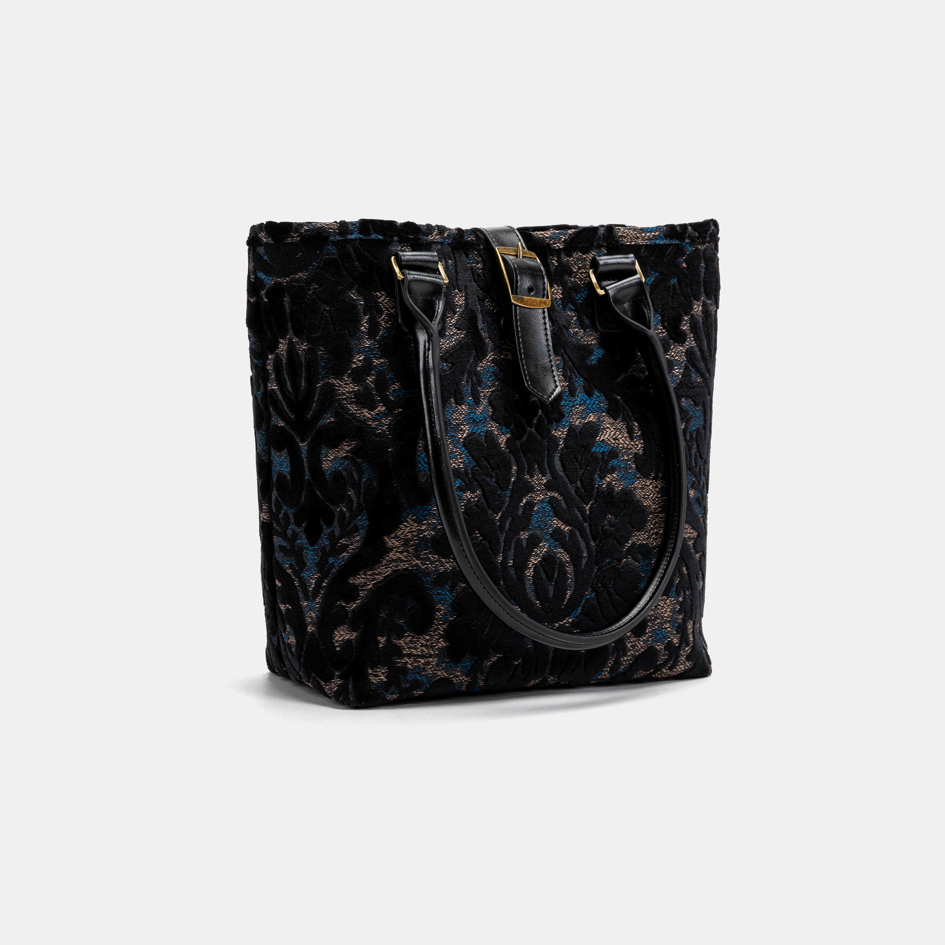 Burnout Velvet Black Everyday Tote Carpetbagger Carpetbag of America  with shoulder strap