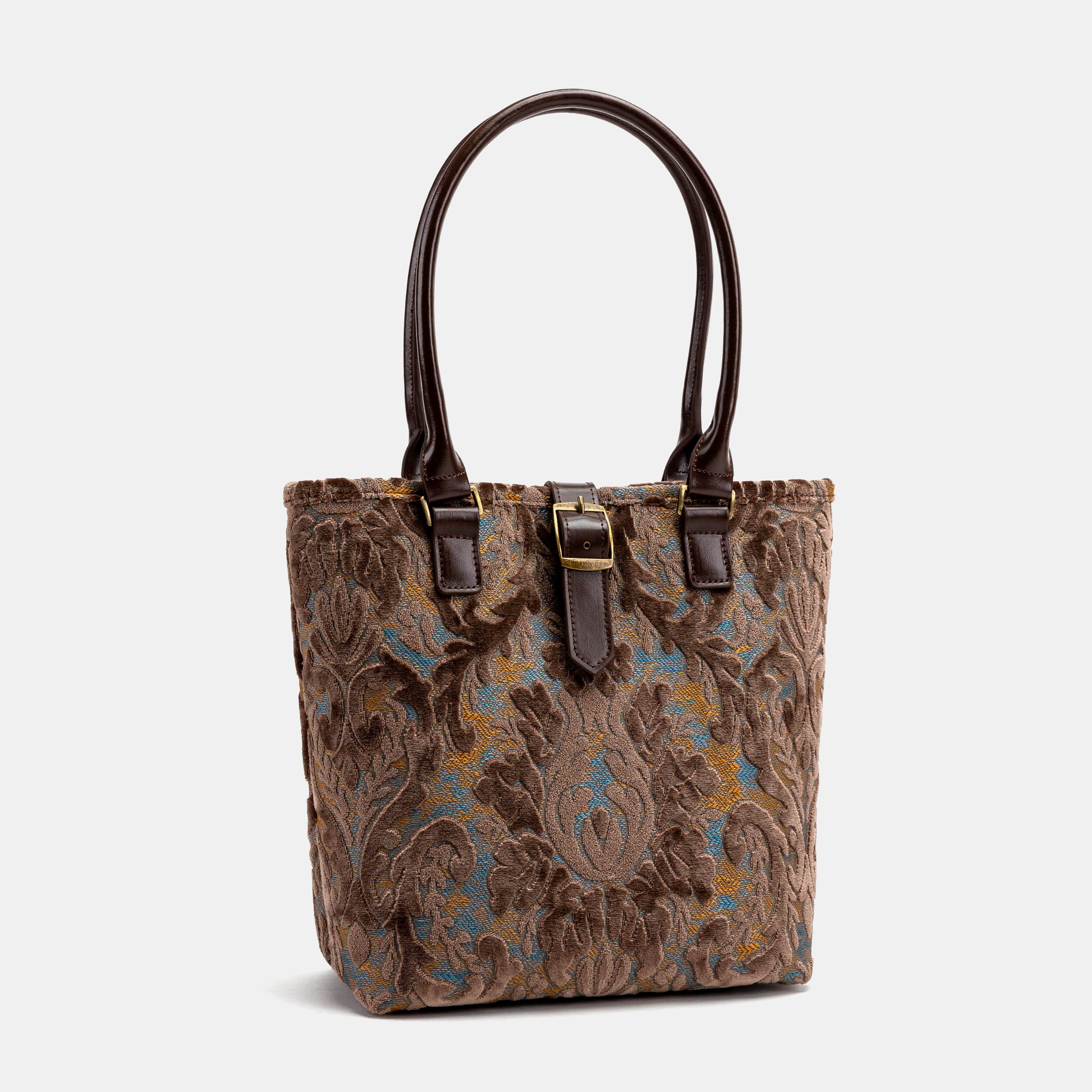 Burnout Velvet Camel Everyday Tote Bag Carpetbag of America front side