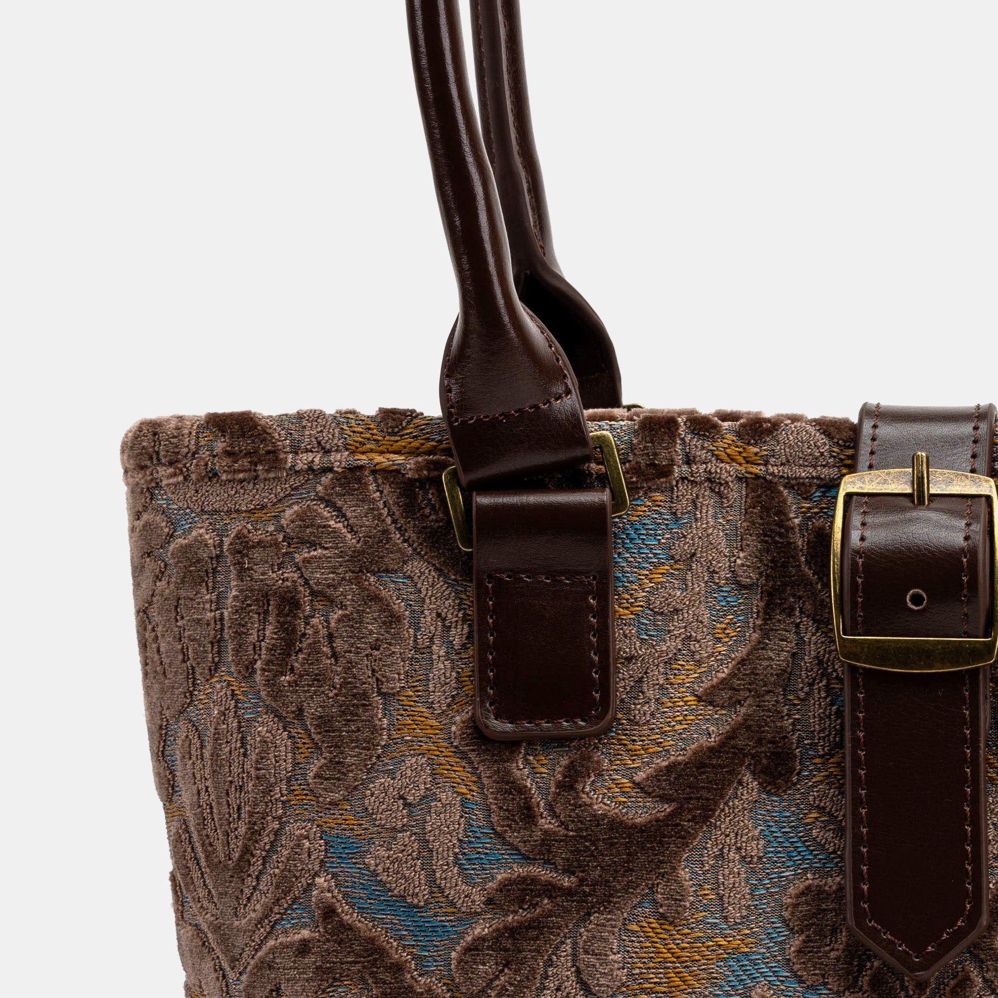 Burnout Velvet Camel Everyday Tote Bag Carpetbag of America detail