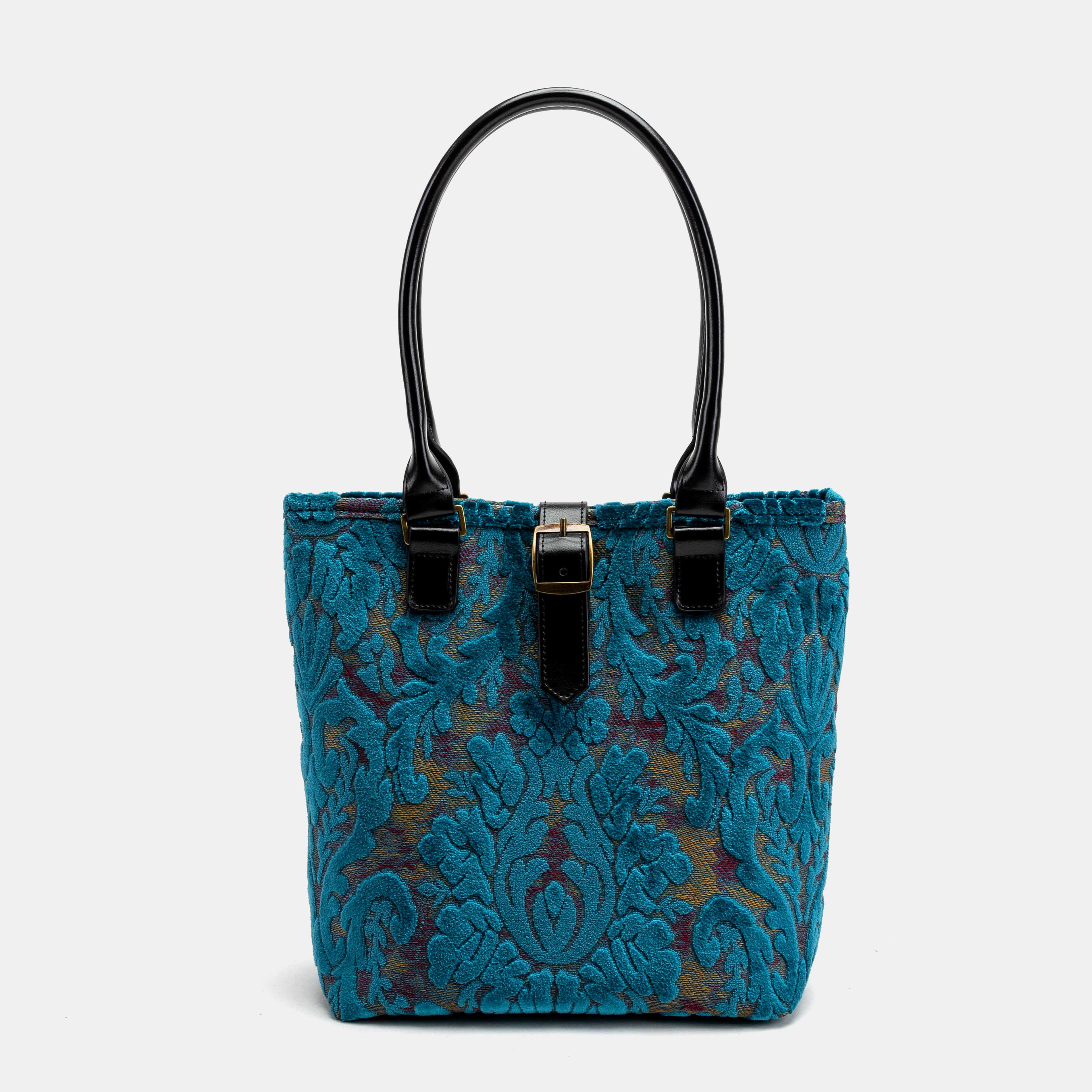 Burnout Velvet Aqua Blue Everyday Tote Bag Carpetbag of America FRONT