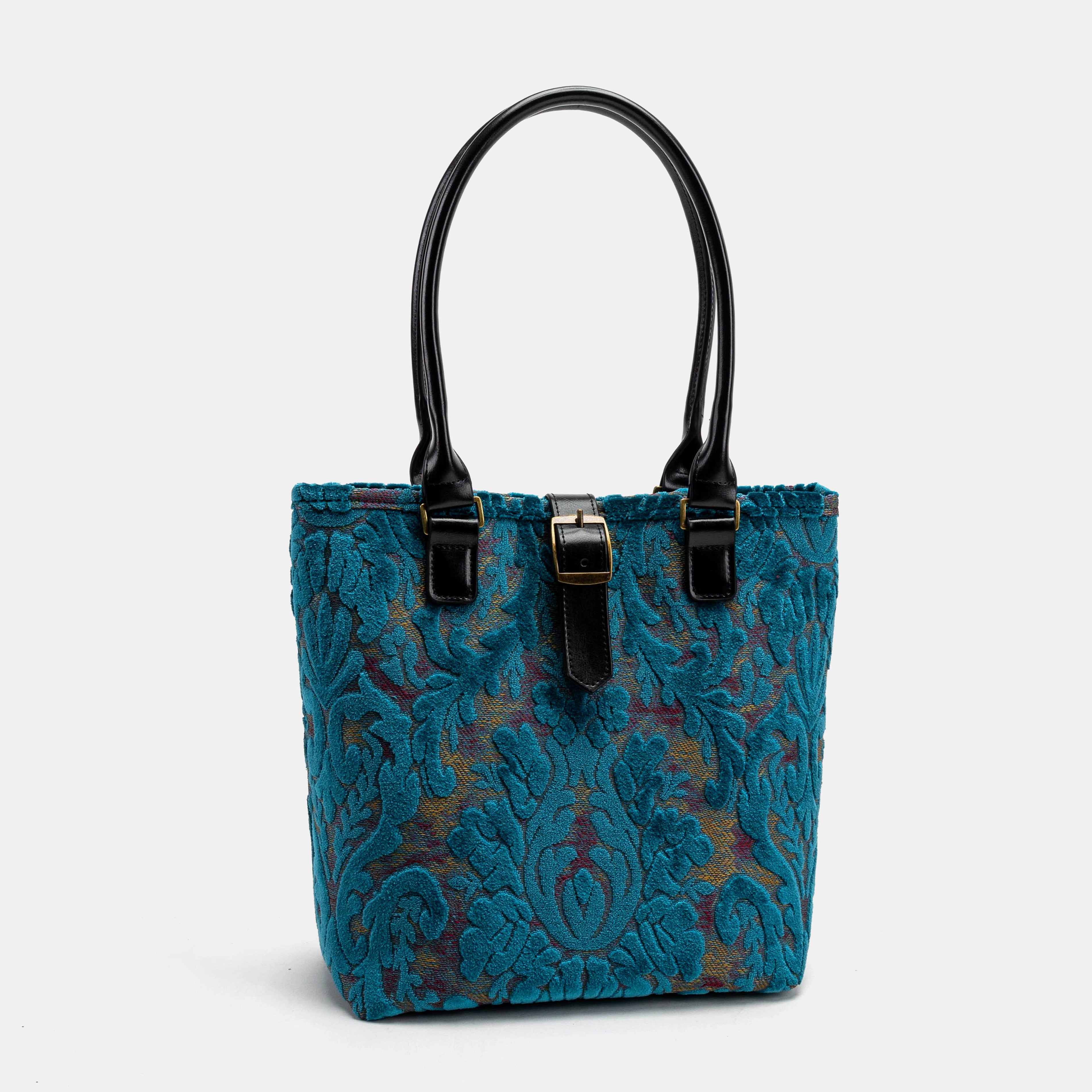 Burnout Velvet Aqua Blue Everyday Tote Bag Carpetbag of America front side