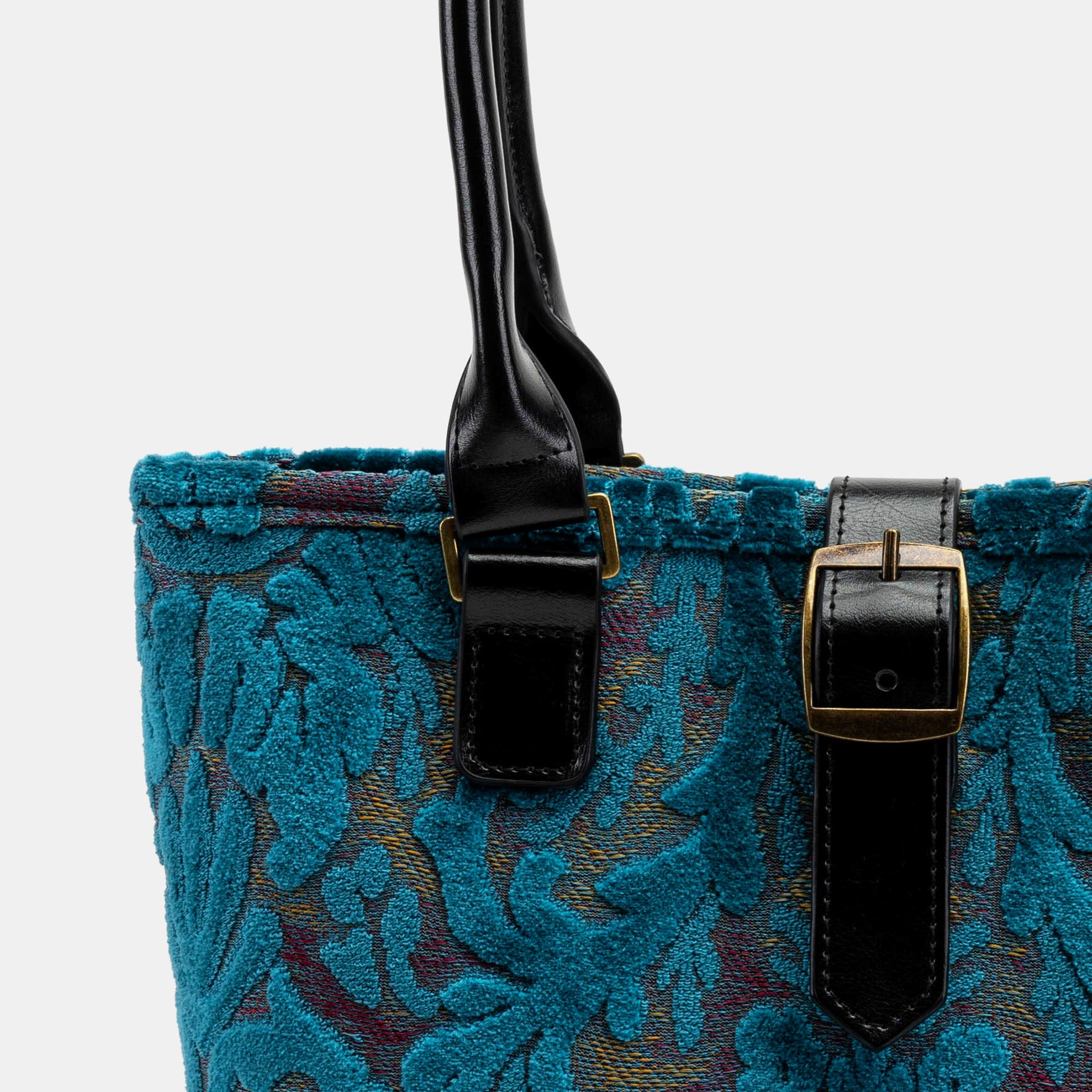 Burnout Velvet Aqua Blue Everyday Tote Bag Carpetbag of America detail