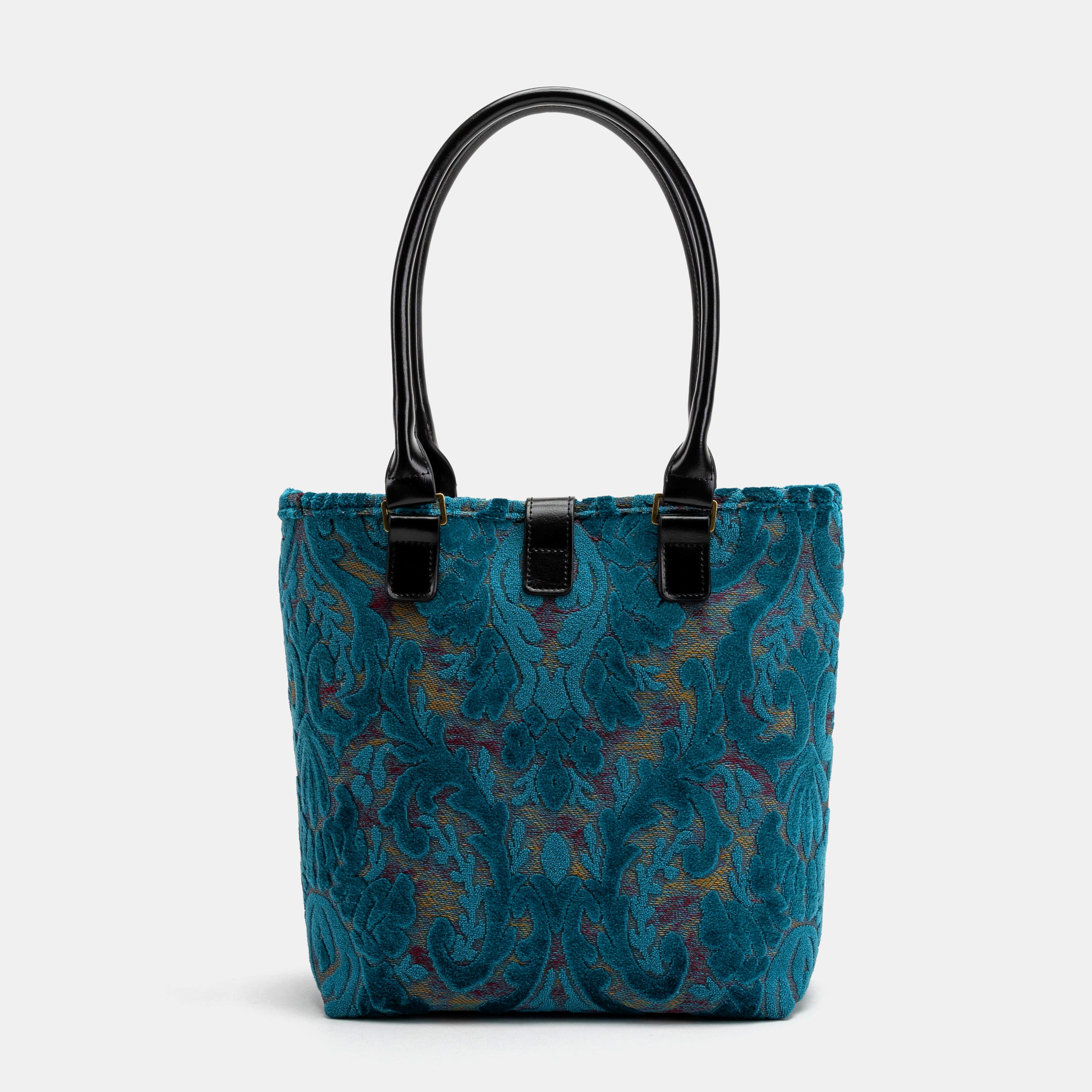 Burnout Velvet Aqua Blue Everyday Tote Bag Carpetbag of America back