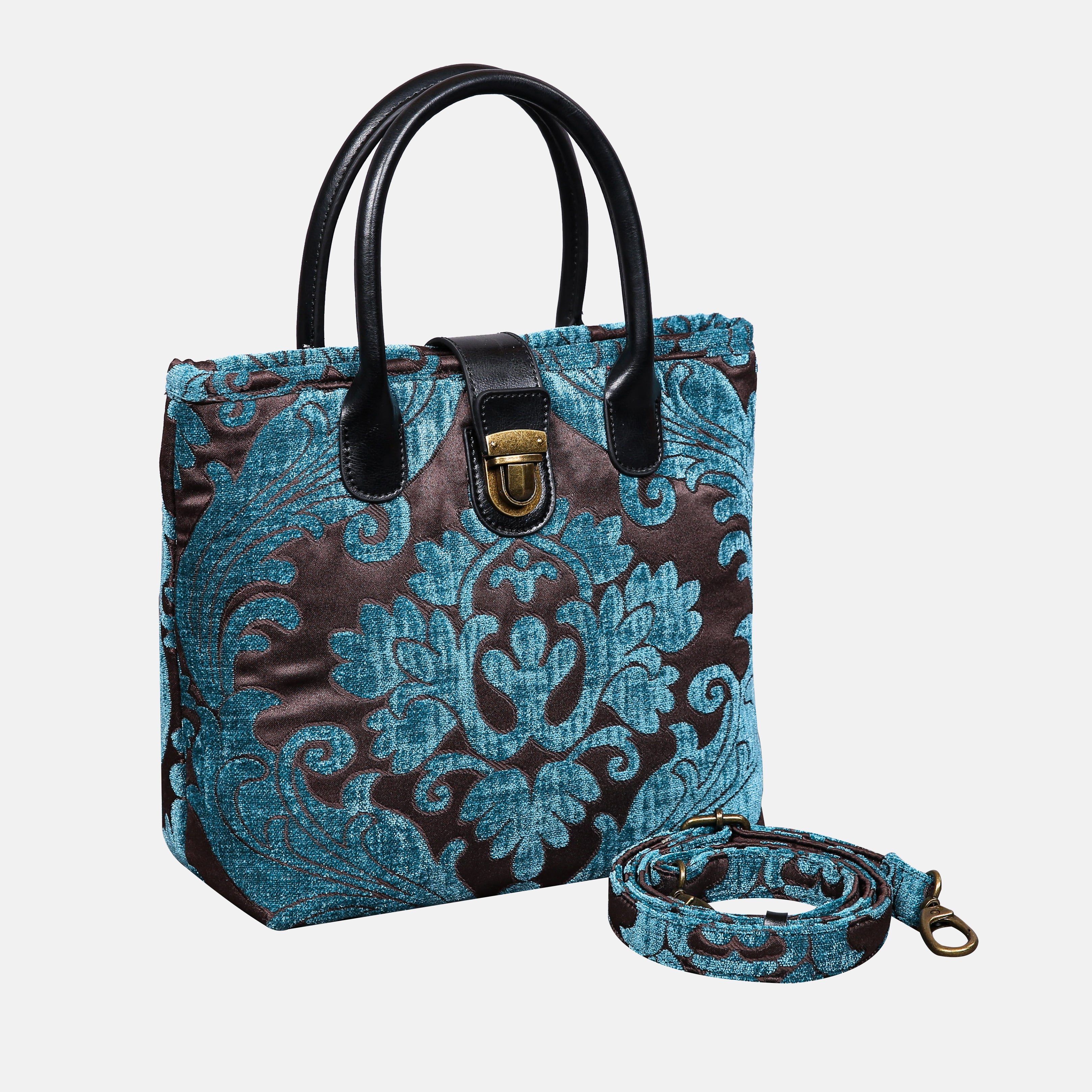 Queen Azure Blue Tuck Lock Carpet Satchel carpet bag MCW Handmade-1