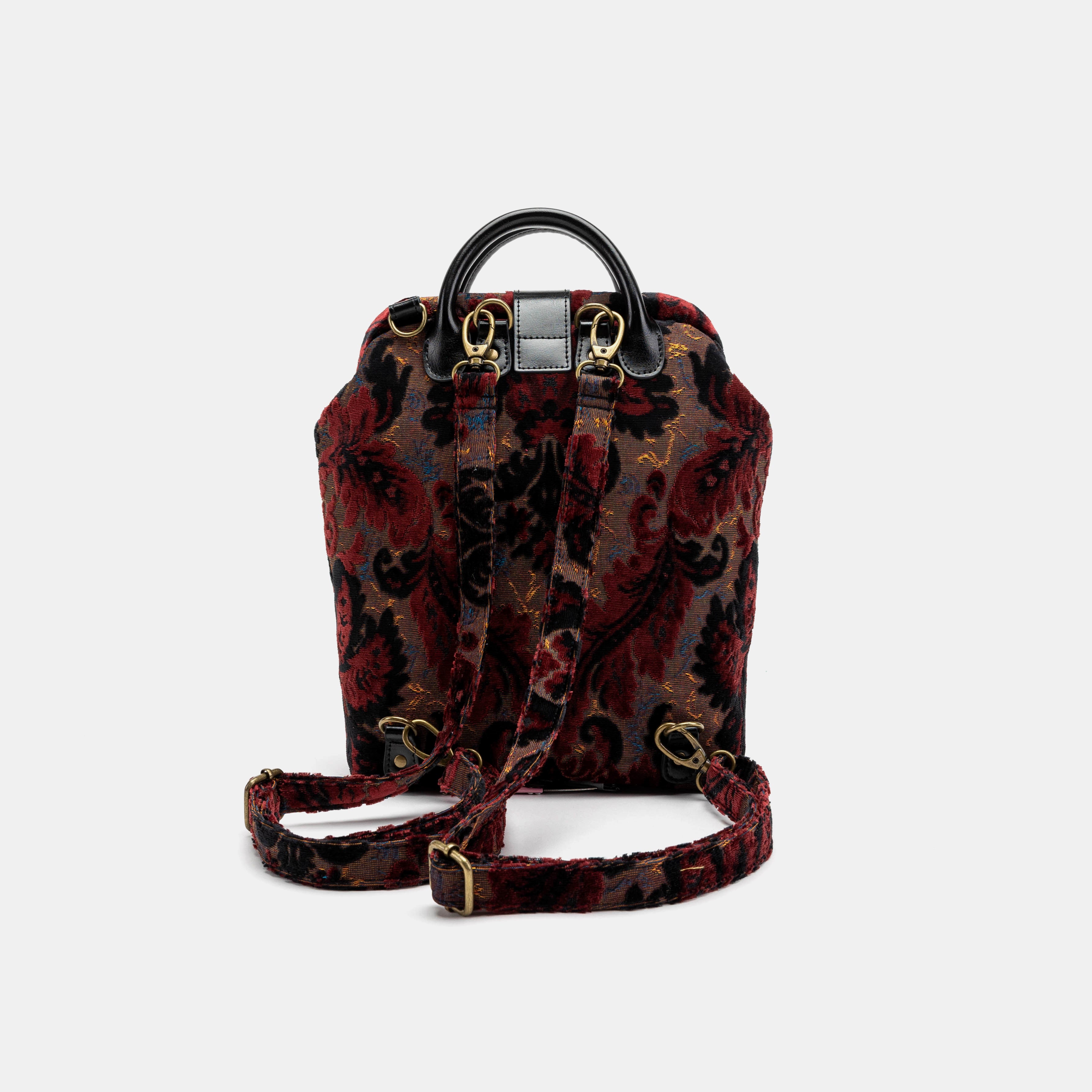 Burnout Velvet Revival Sephia Carpet Everyday Backpack Carpetbag of America back with shoulder strap