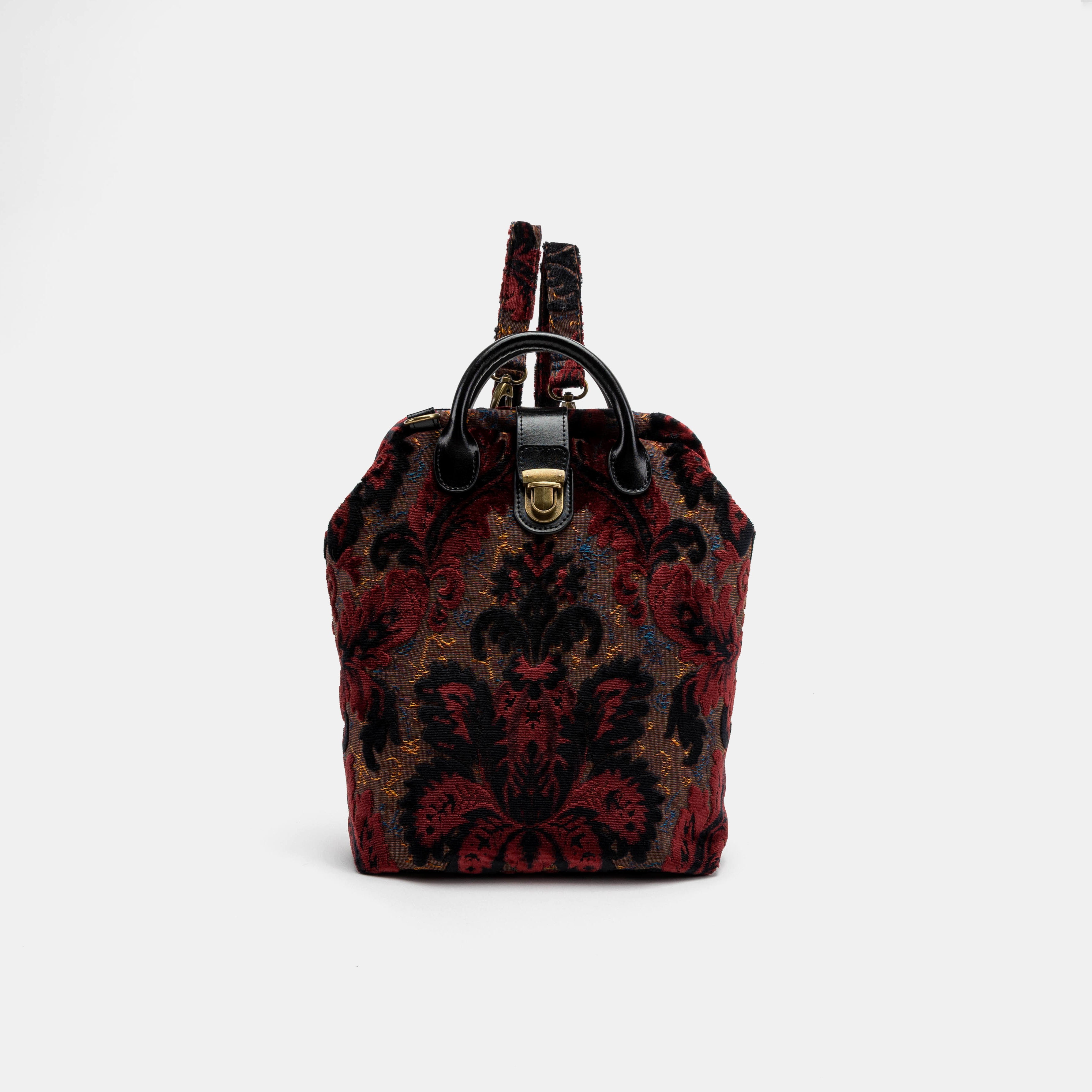 Burnout Velvet Revival Sephia Carpet Everyday Backpack Carpetbag of America front with shoulder strap