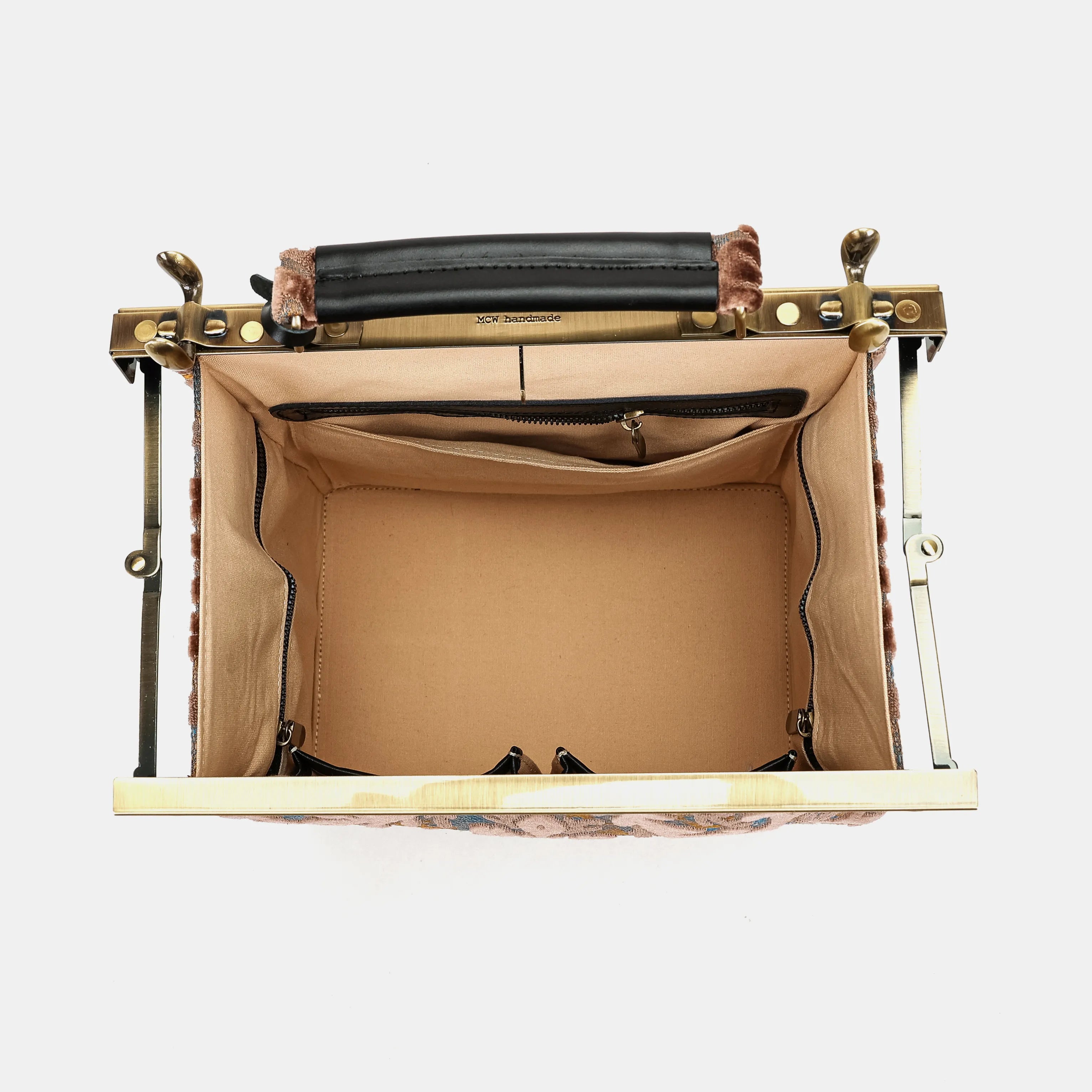 Burnout Velvet Camel Vivienne Carpet Purse Gladstone Bag of America inside