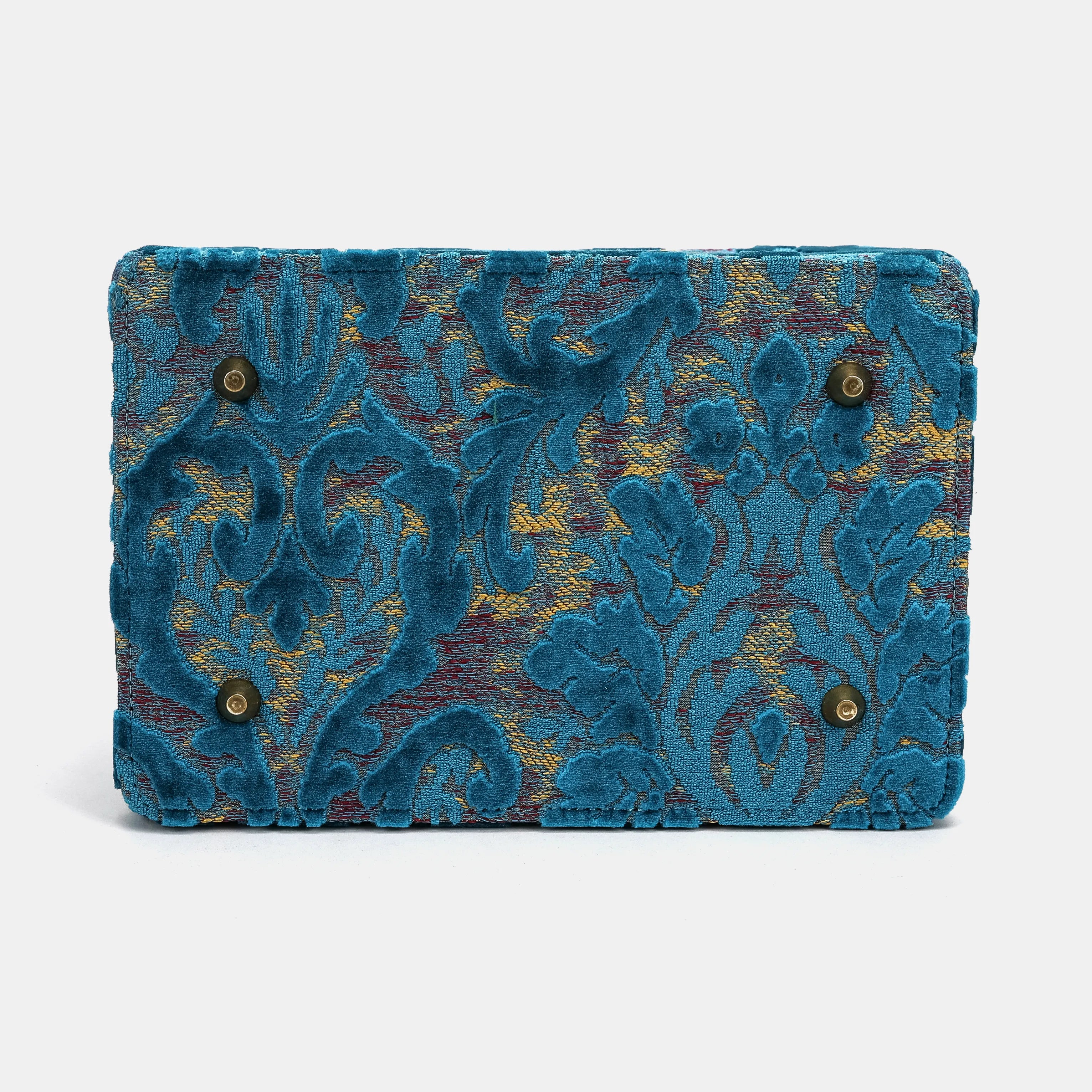 Burnout velvet Aqua Blue Vivienne Carpet Purse Gladstone Bag of America bottom