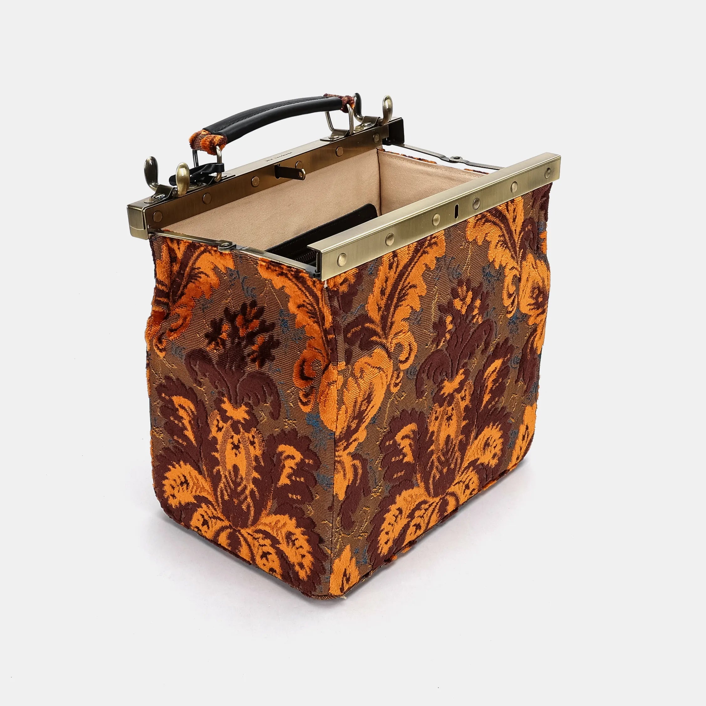 Burnout Velvet Revival Sienna Vivienne Carpet Purse Gladstone Bag open and stand