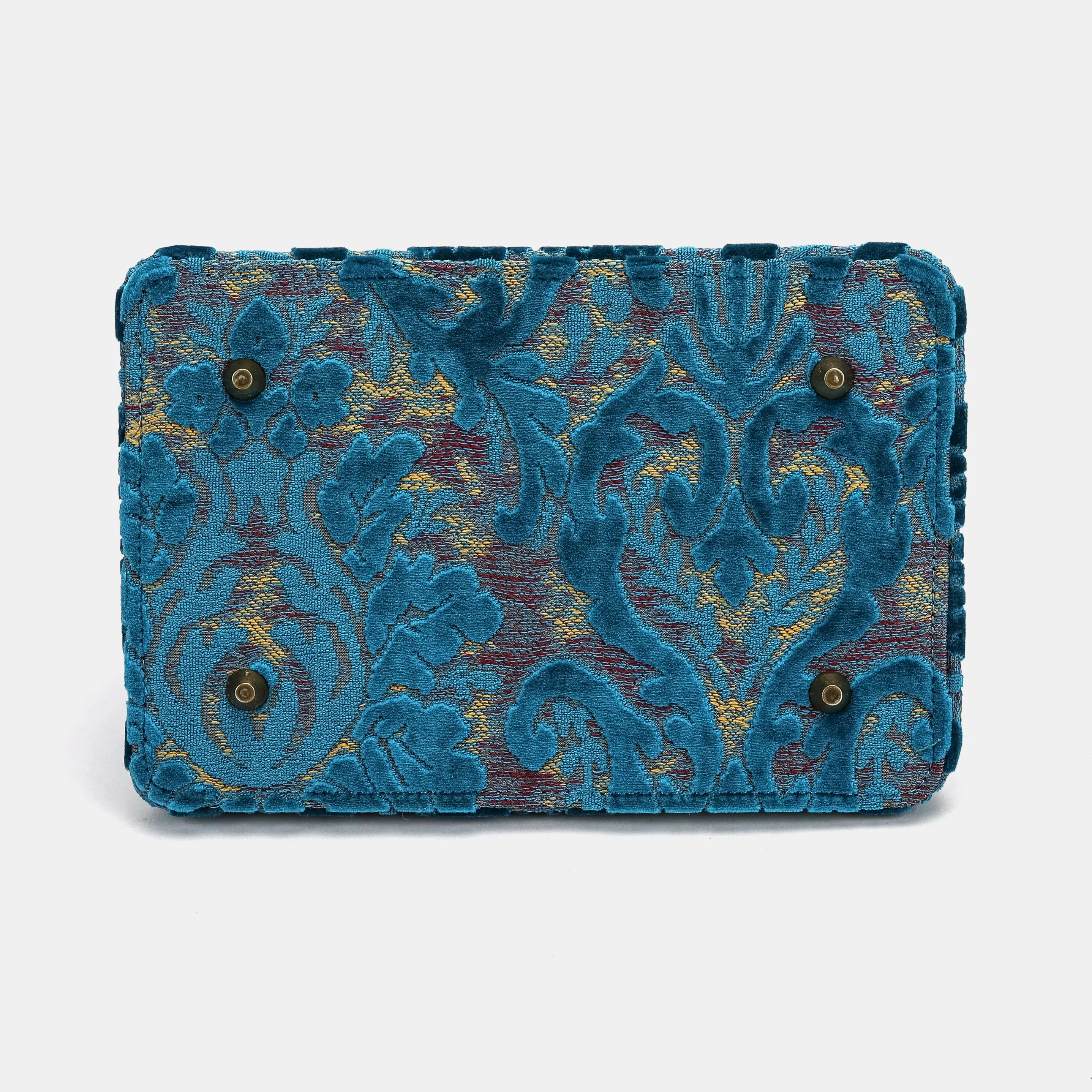Burnout velvet Aqua Blue Cecile Carpet Purse Gladstone Bag of America bottom