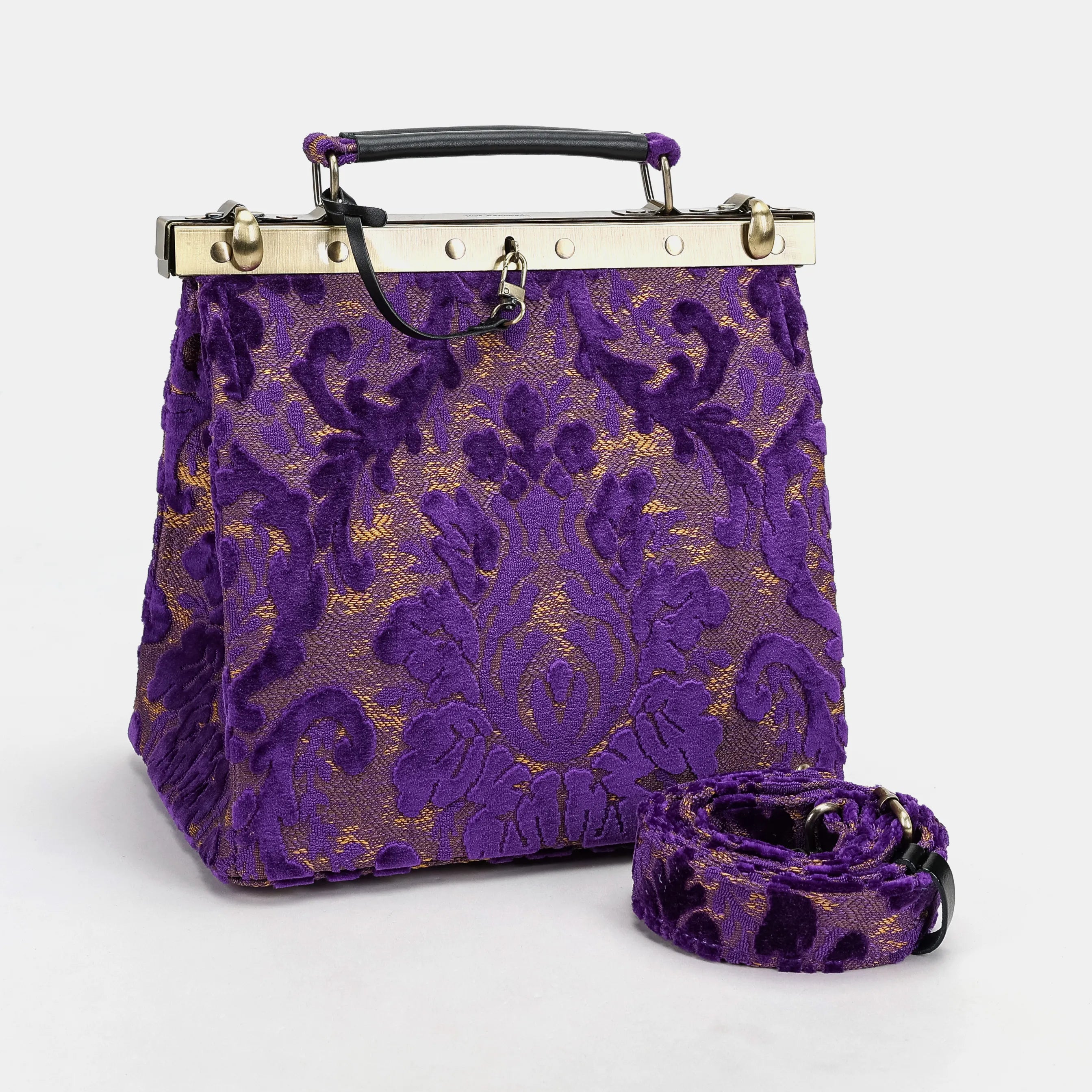 Burnout Velvet Purple Cecile Carpet Purse Gladstone Bag of America with shoulder strap