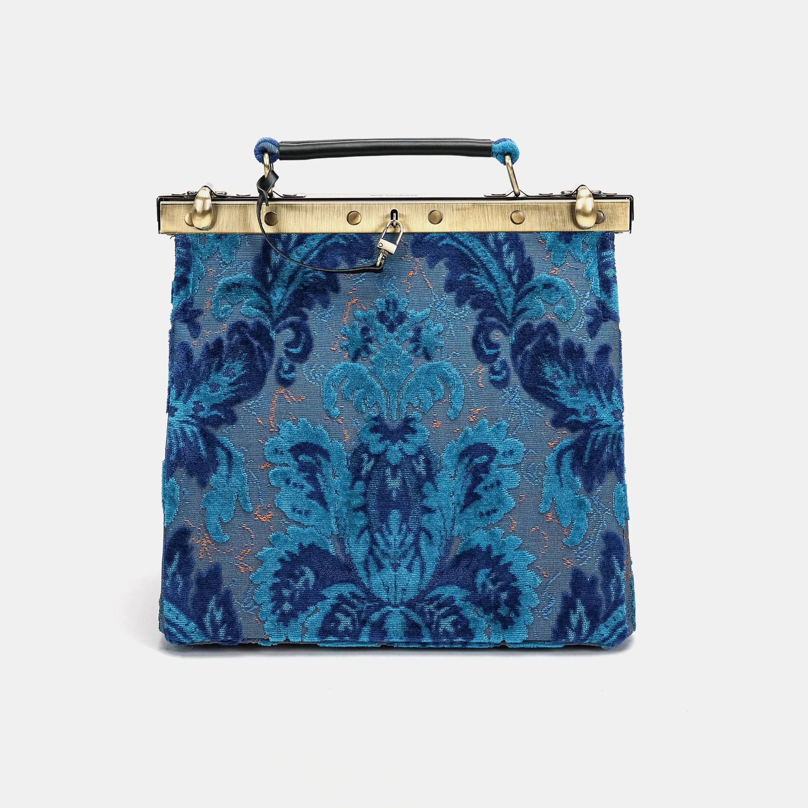 Burnout velvet Revival Aqua Cecile Carpet Purse Gladstone Bag of America main