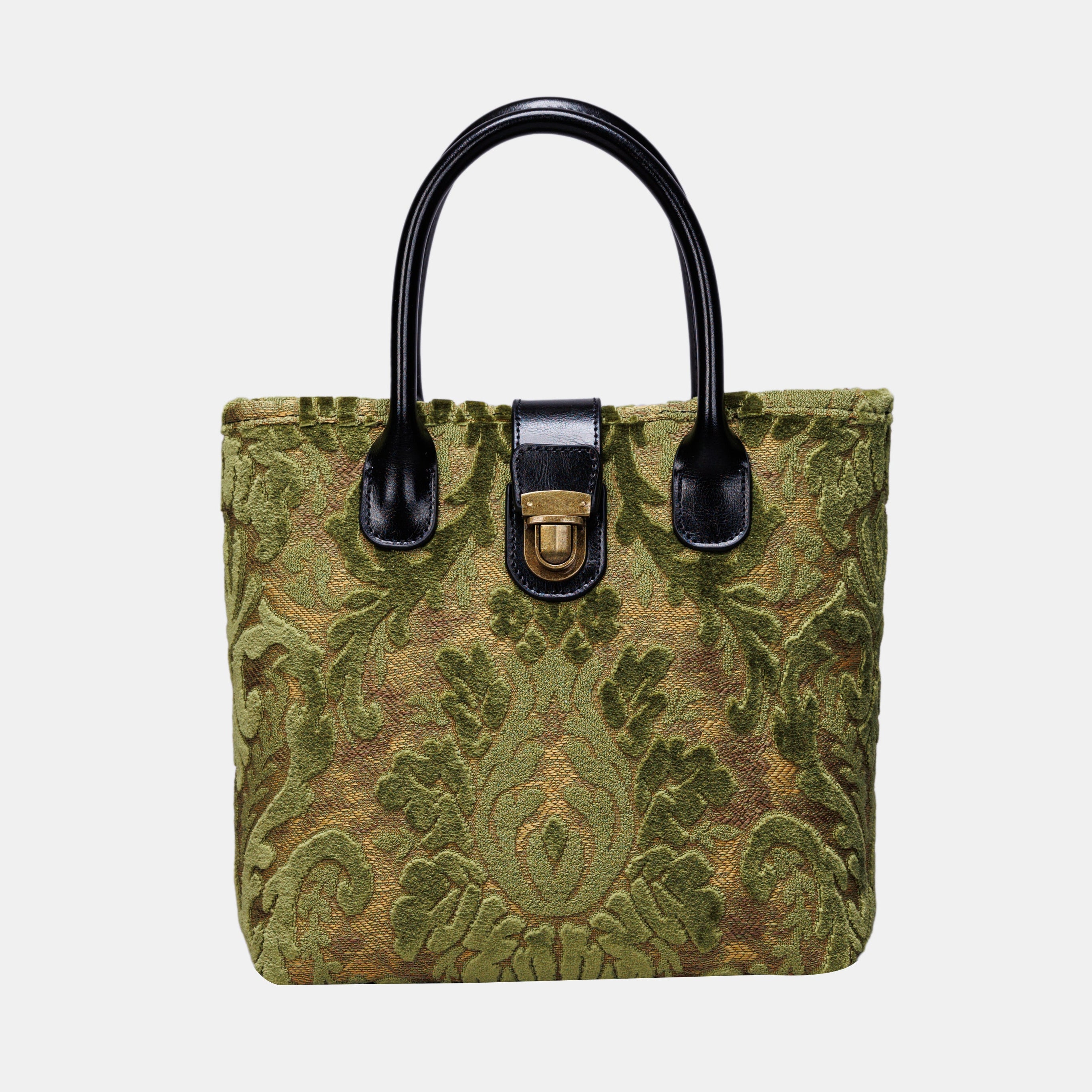 Burnout Velvet Fern Green Tuck Lock Carpet Satchel carpet bag MCW Handmade
