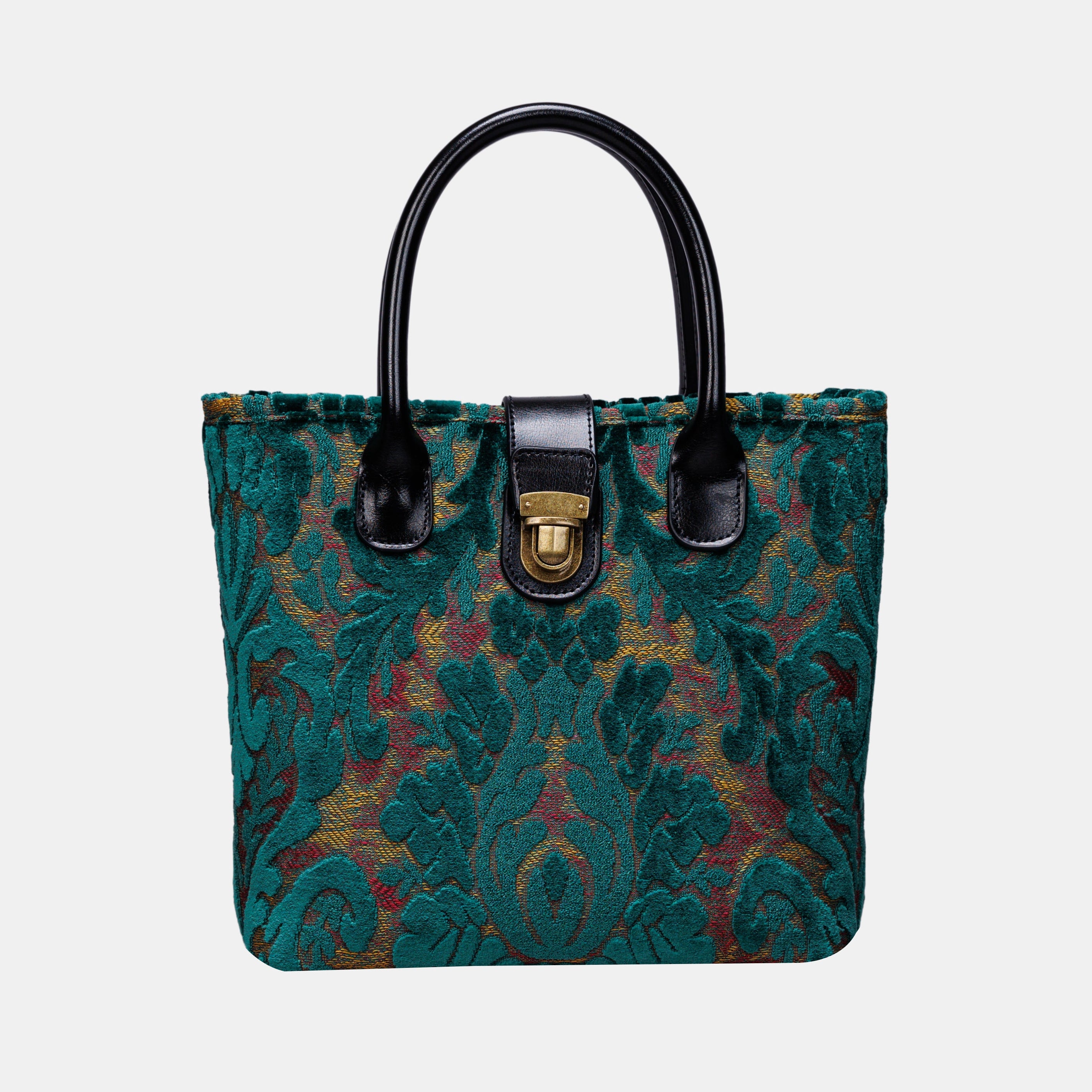Burnout Velvet Jade Green Tuck Lock Carpet Satchel carpet bag MCW Handmade