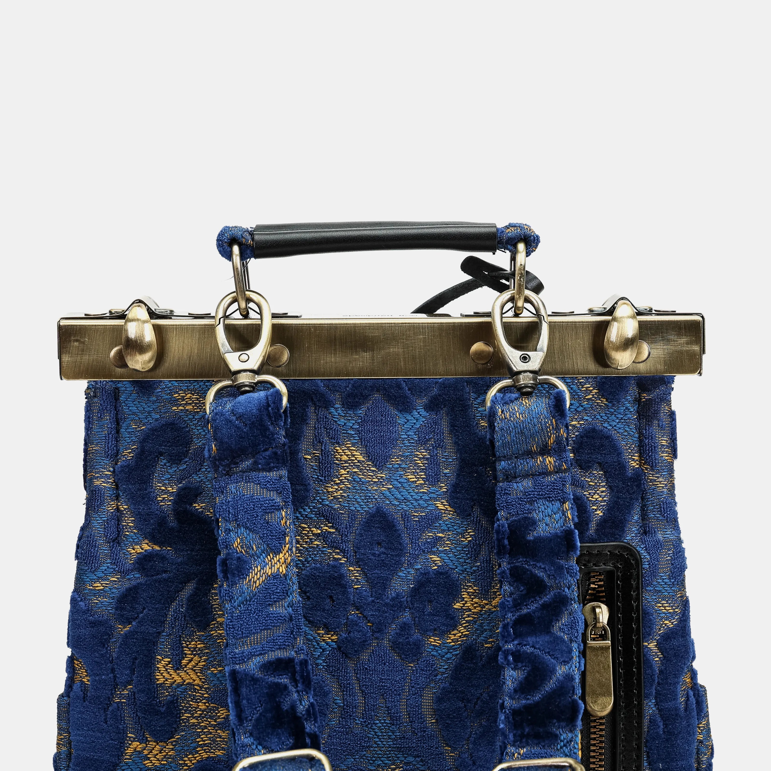 Burnout velvet Navy Helena Carpet Gladstone Backpack of America back details