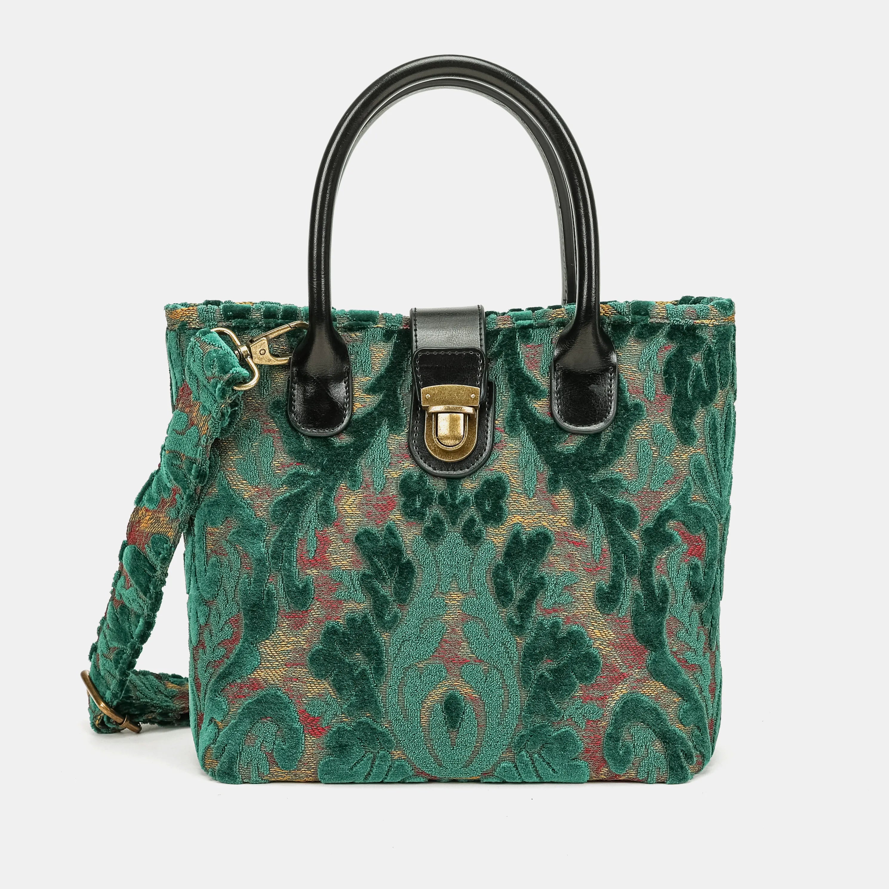 Burnout Velvet Jade Green Tuck Lock Carpet Satchel of America overview