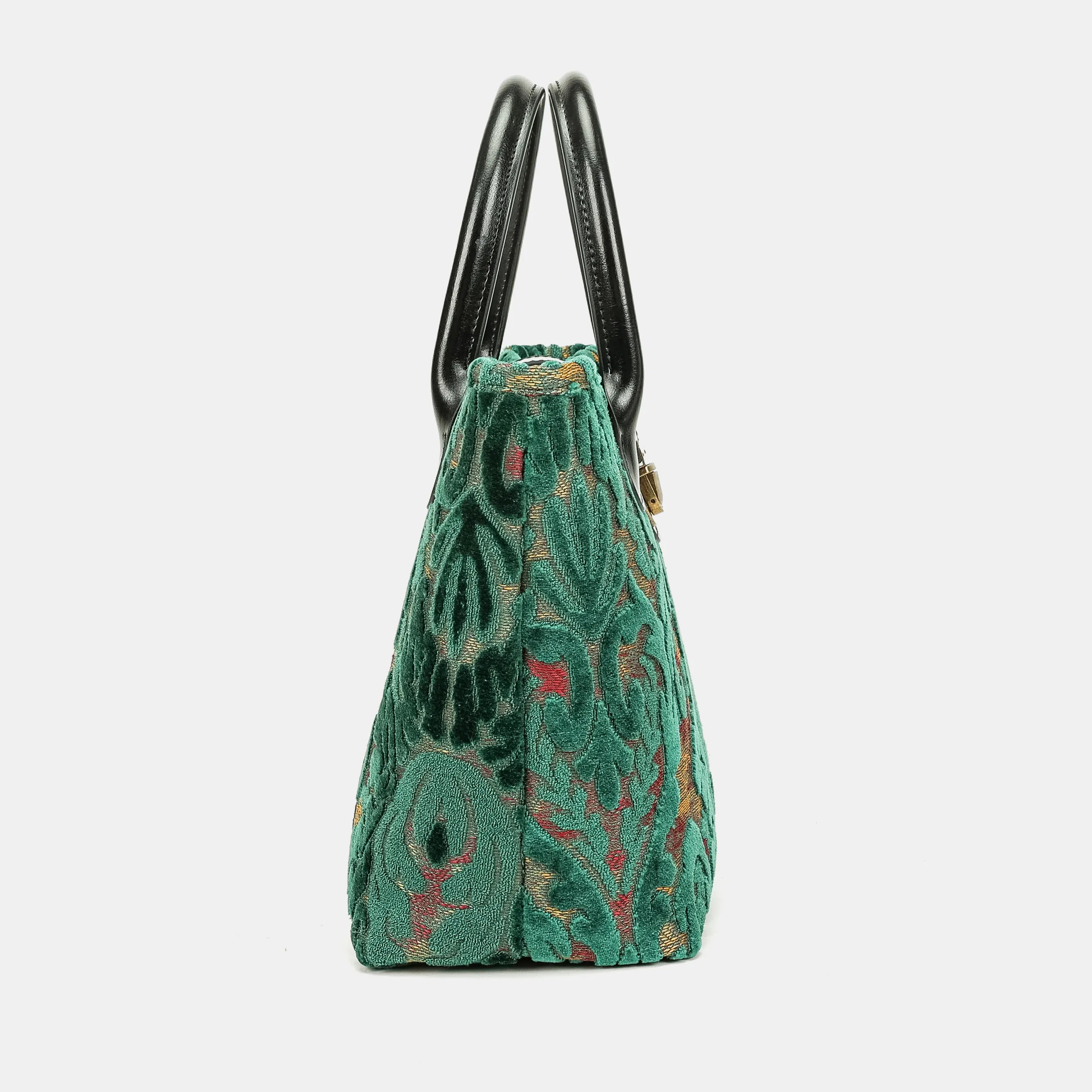 Burnout Velvet Jade Green Tuck Lock Carpet Satchel of America side
