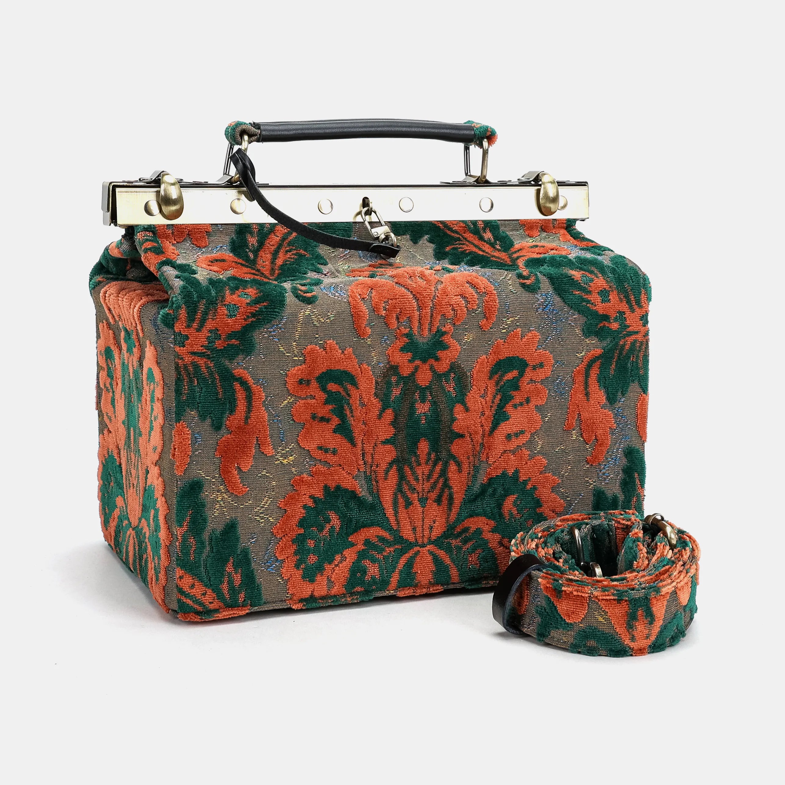 Burnout Velvet Revival Jade Vivienne Carpet Purse Gladstone Bag with shoulder strap