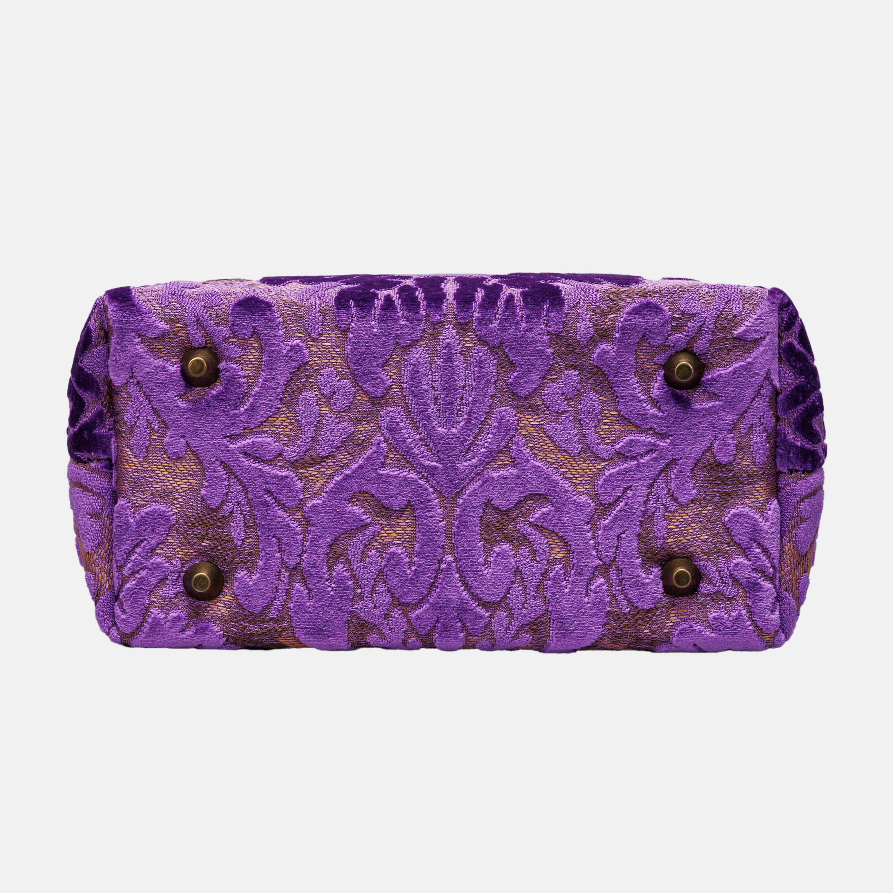 Burnout Velvet Purple Tuck Lock Carpet Satchel carpet bag MCW Handmade-5