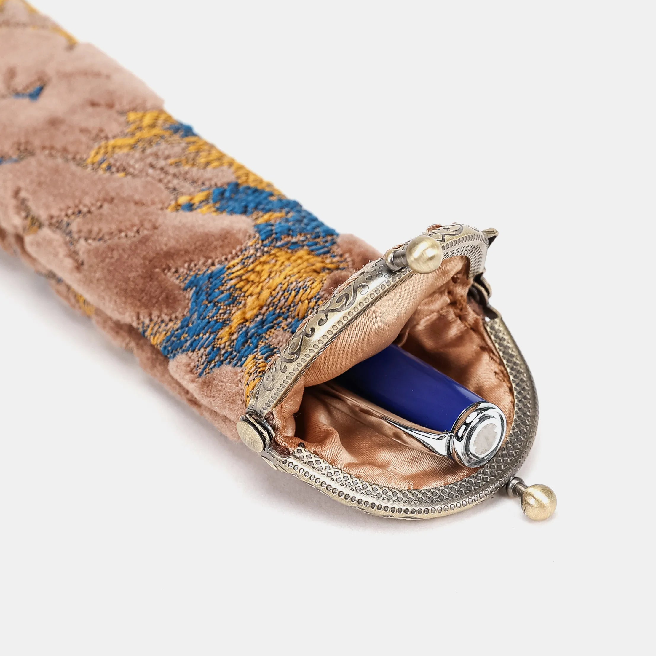 Burnout Velvet Camel Solo Pen Case Carpetbag of America open