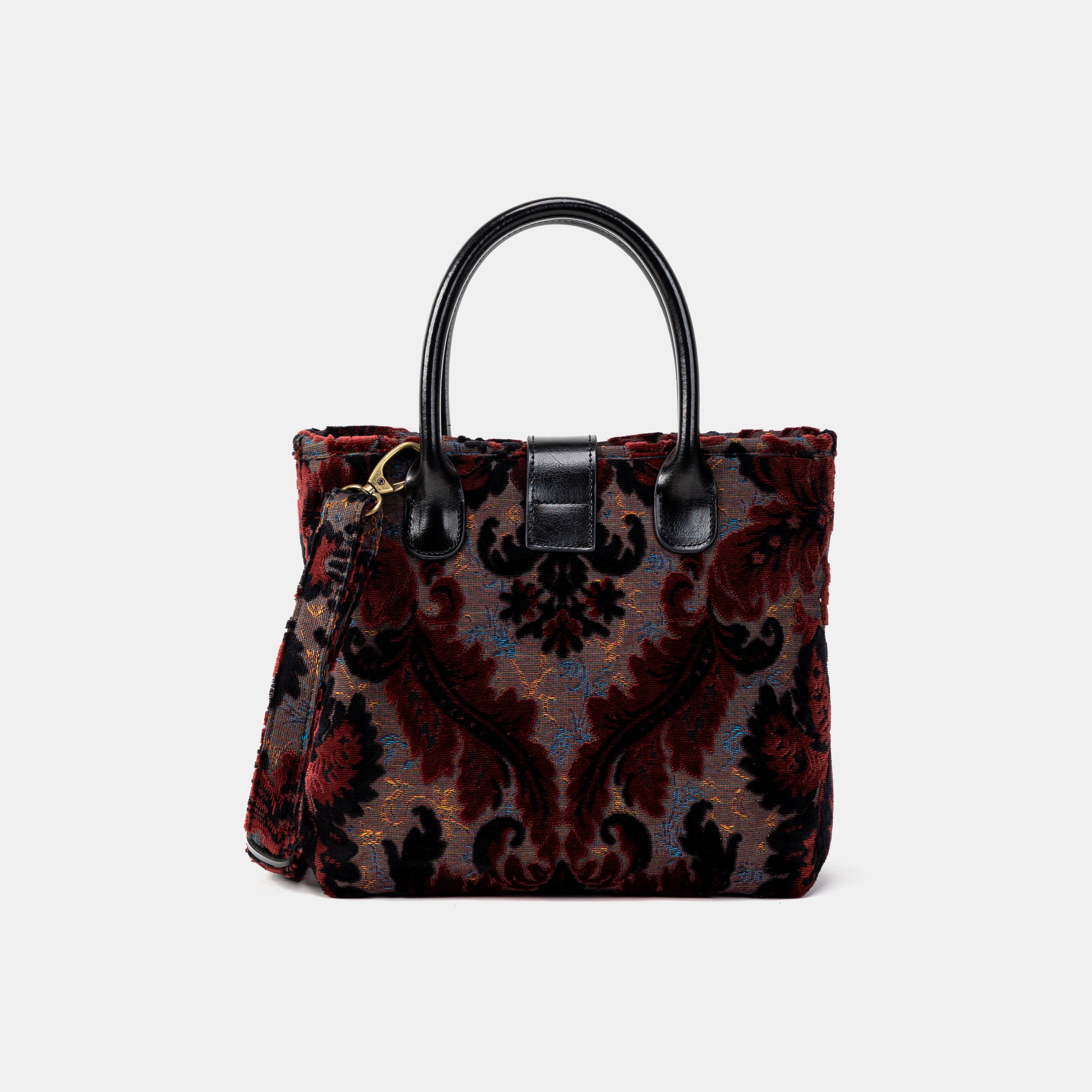 Burnout Velvet Revival Sephia Tuck Lock Carpet Satchel back