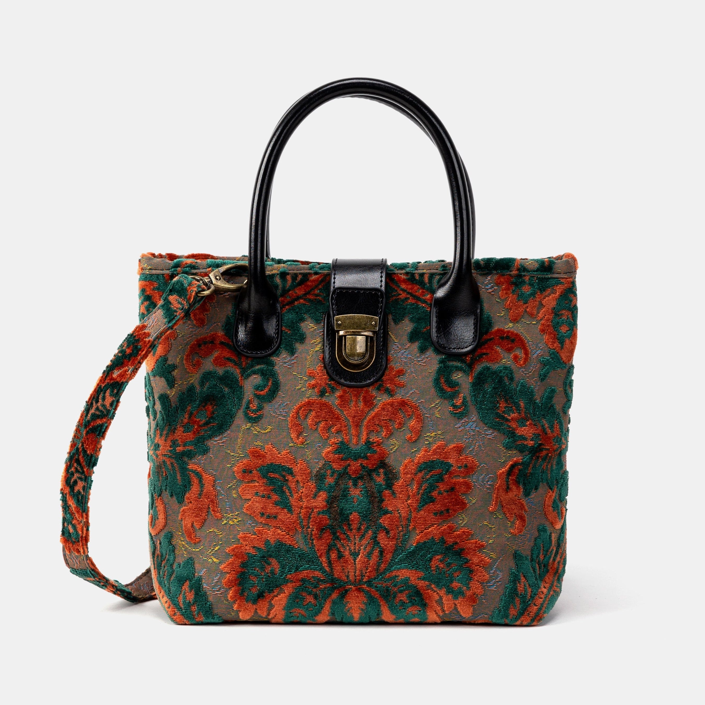 Burnout Velvet Revival Jade Tuck Lock Carpet Satchel