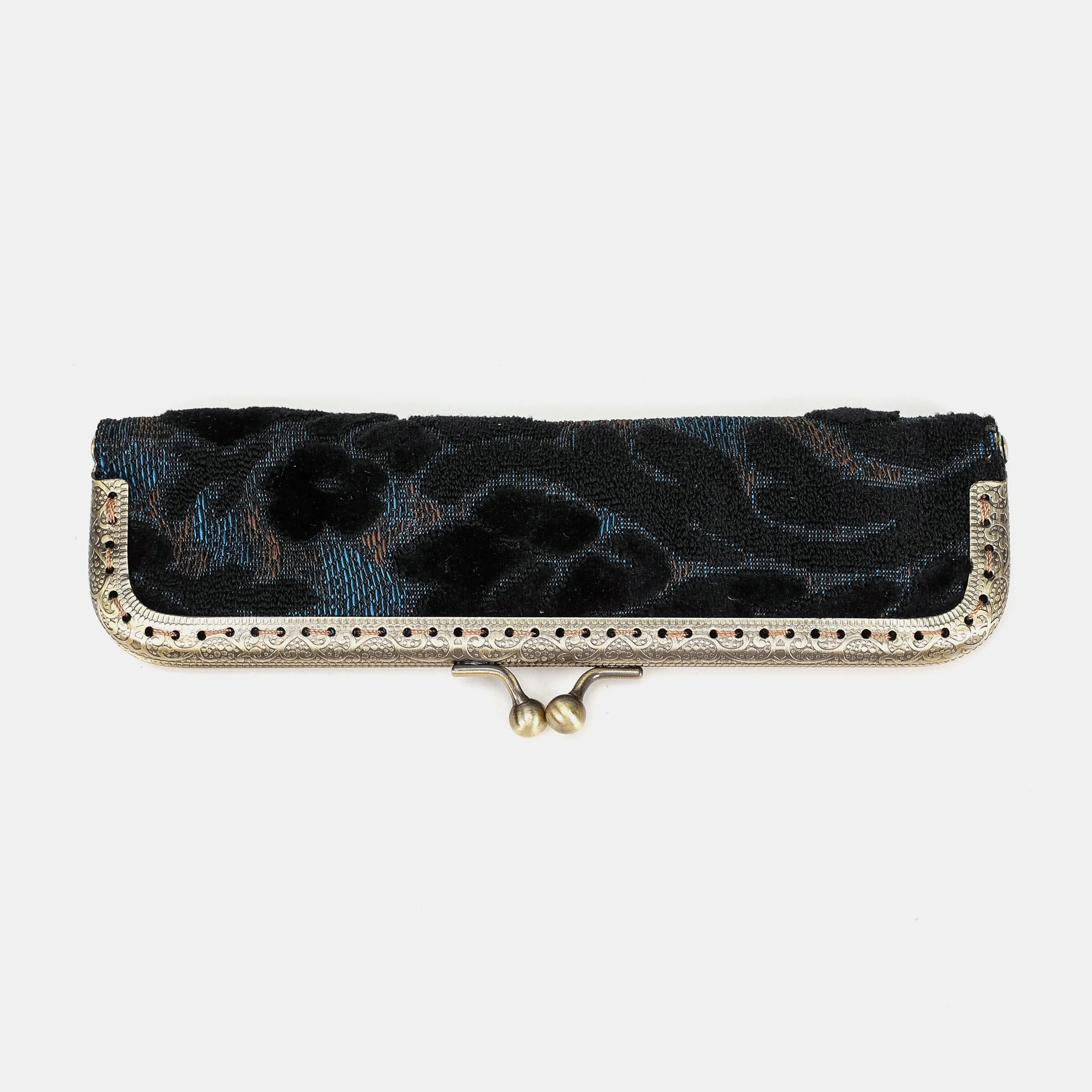 Burnout Velvet Black Duo Pen Case Carpetbag of America metal frame