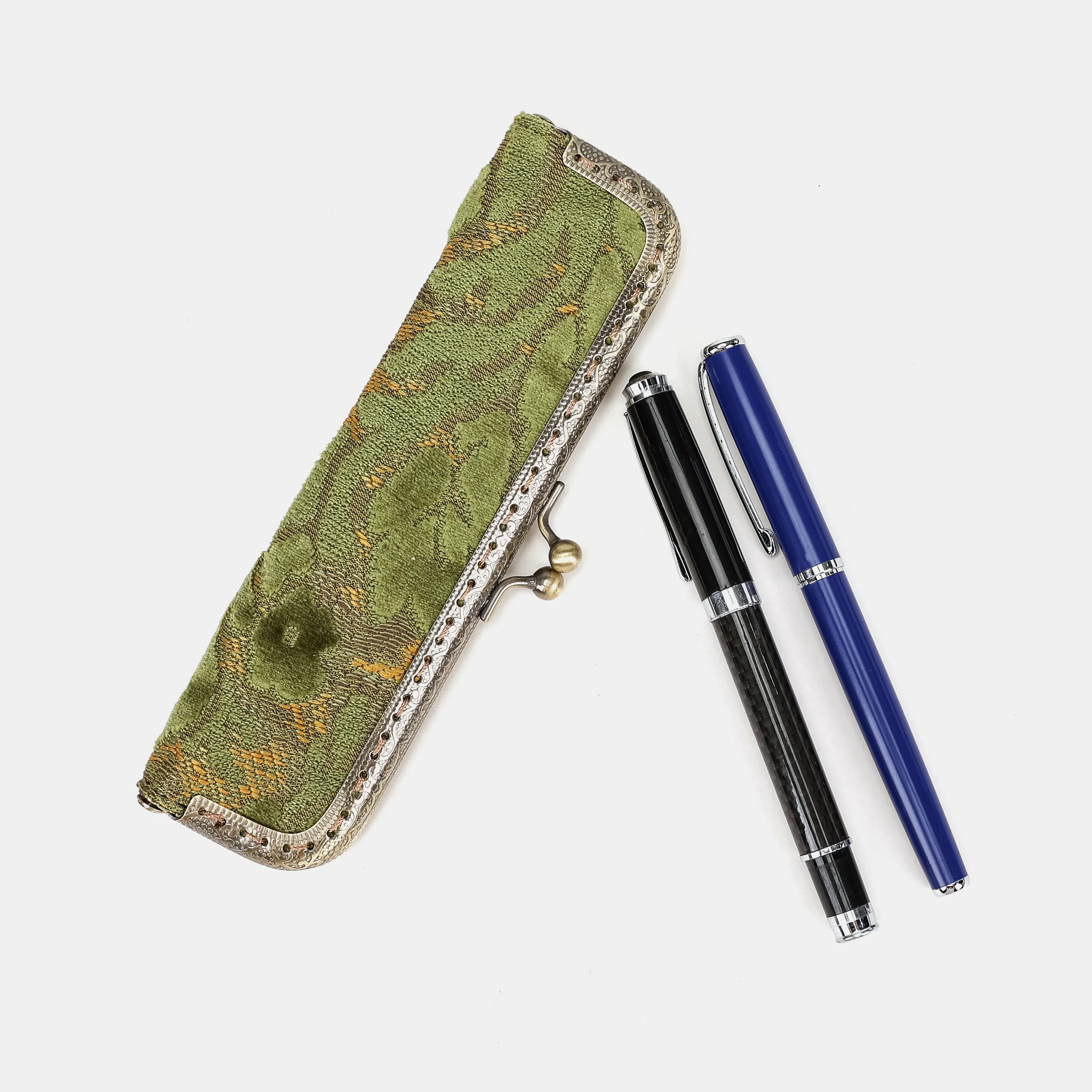 Burnout velvet Fern Green Duo Pen Case Carpetbag of America main