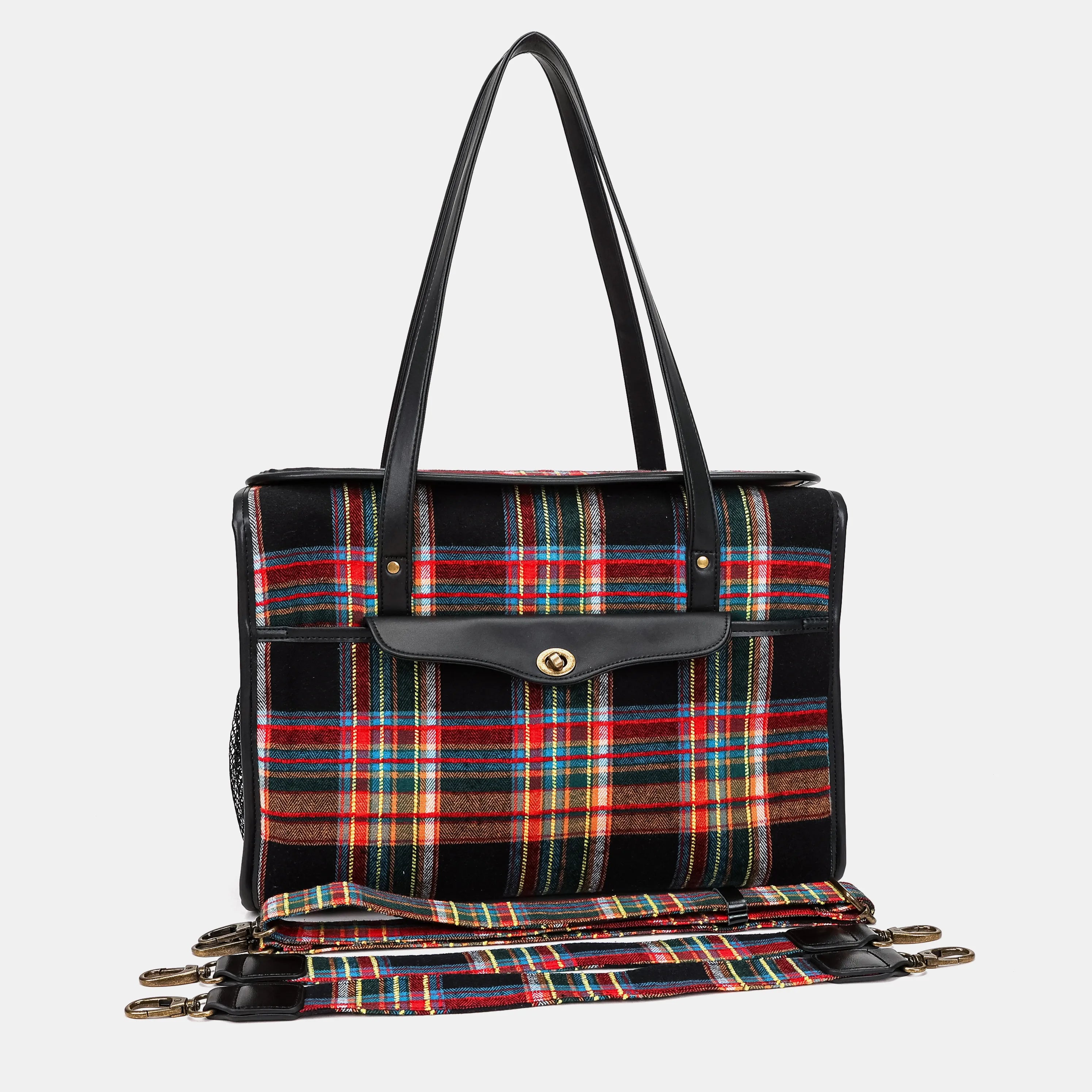 Tartan Stewart Black Vintage Carpet Diaper Bag Carpetbag of America with straps