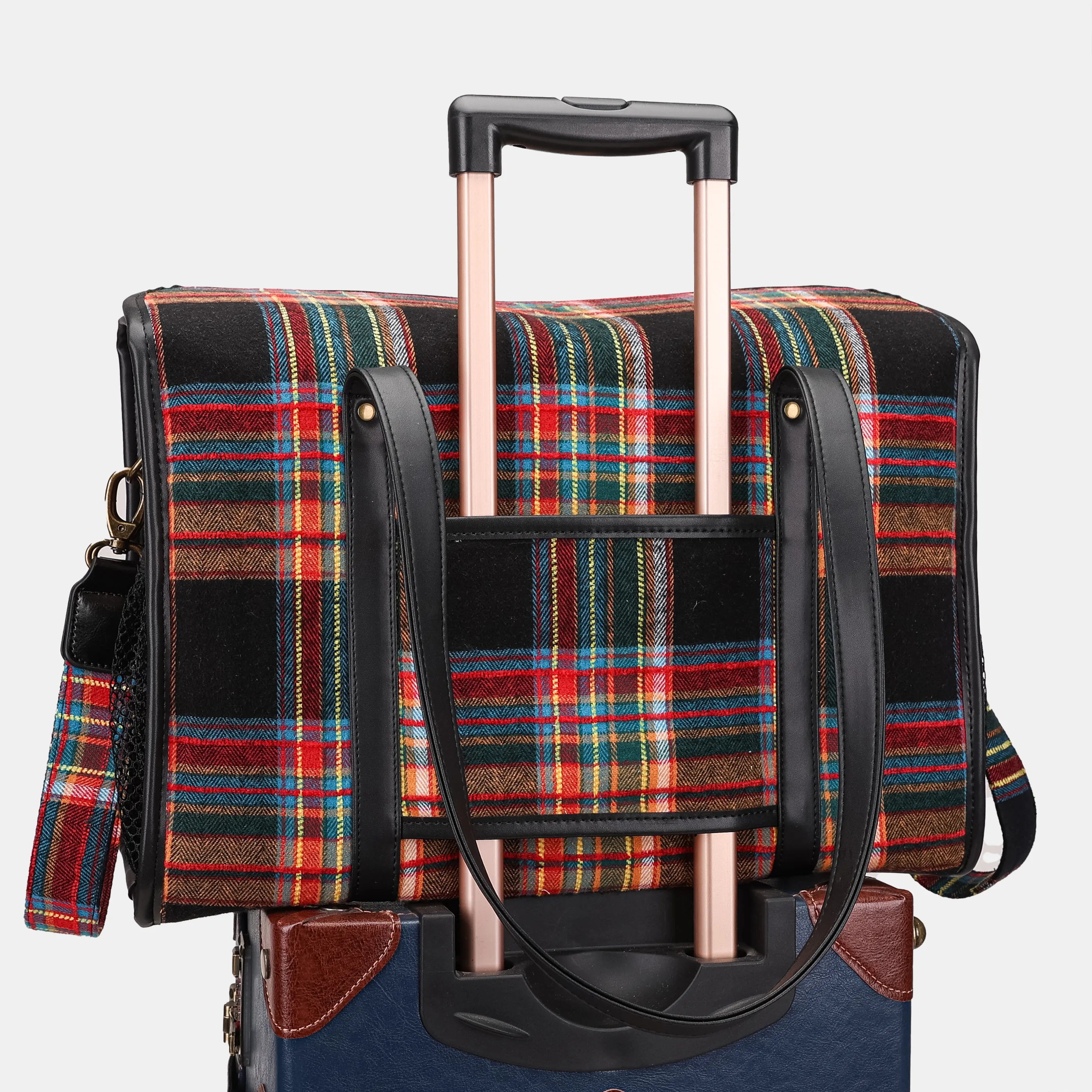 Tartan Stewart Black Vintage Carpet Diaper Bag Carpetbag of America luggage sleeve