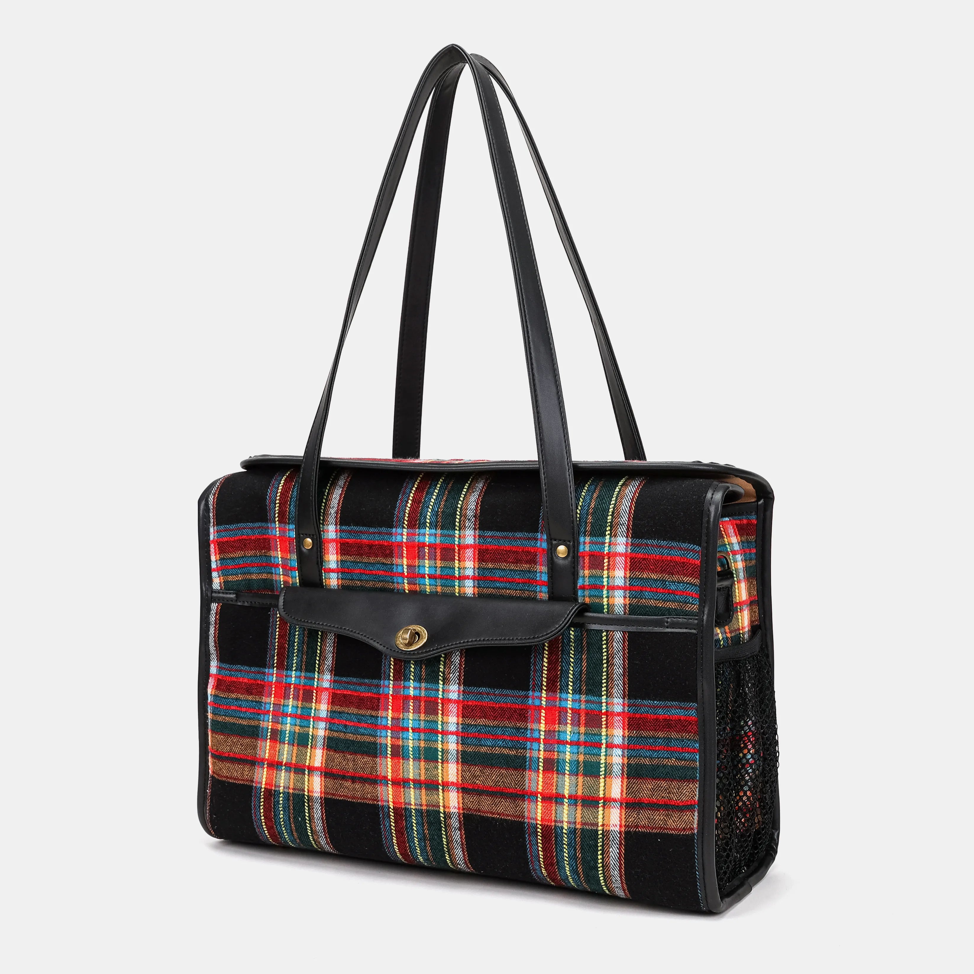 Tartan Stewart Black Vintage Carpet Diaper Bag Carpetbag of America front side