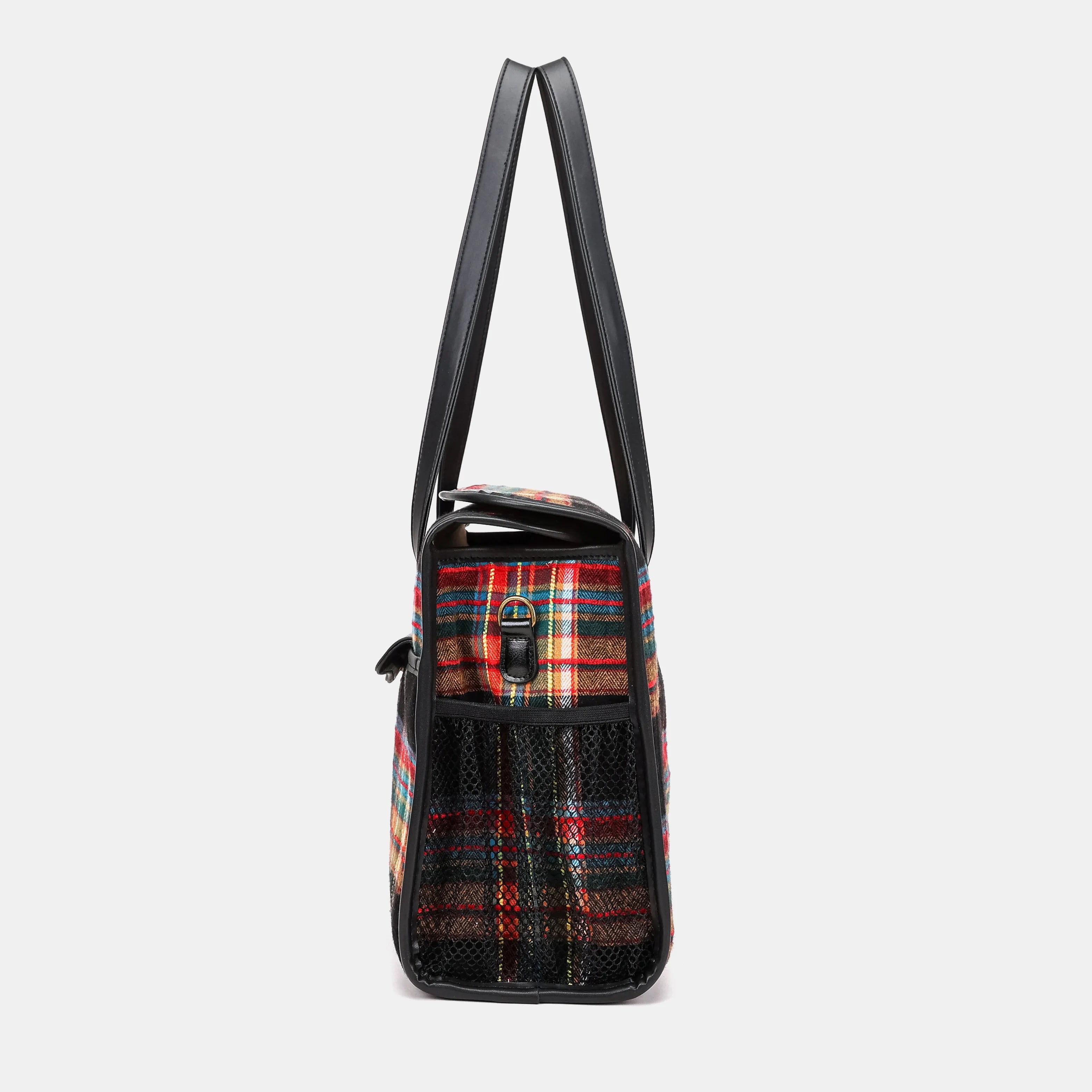 Tartan Stewart Black Vintage Carpet Diaper Bag Carpetbag of America side