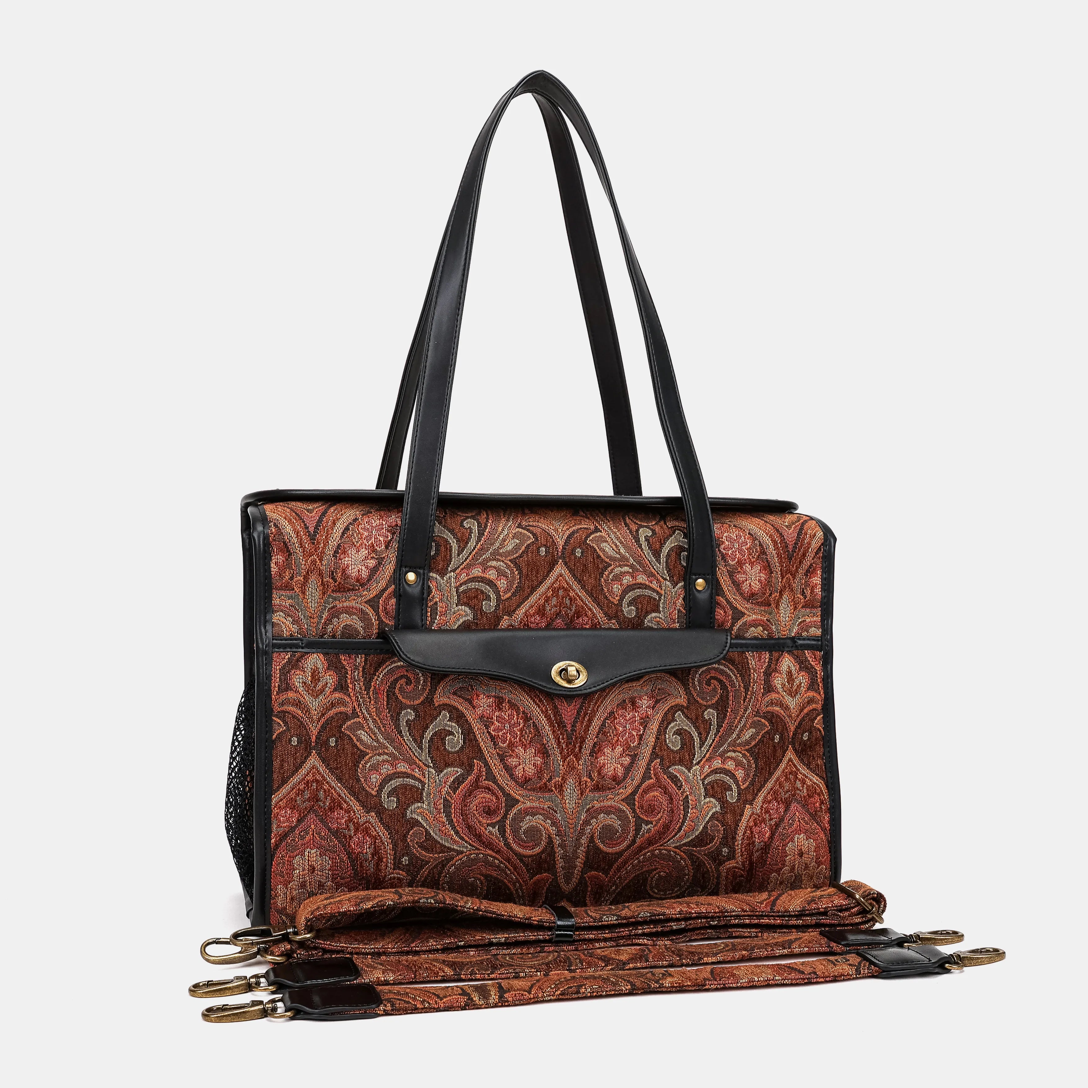 Damask D. Brown Vintage Carpet Diaper Bag Carpetbag of America with strap