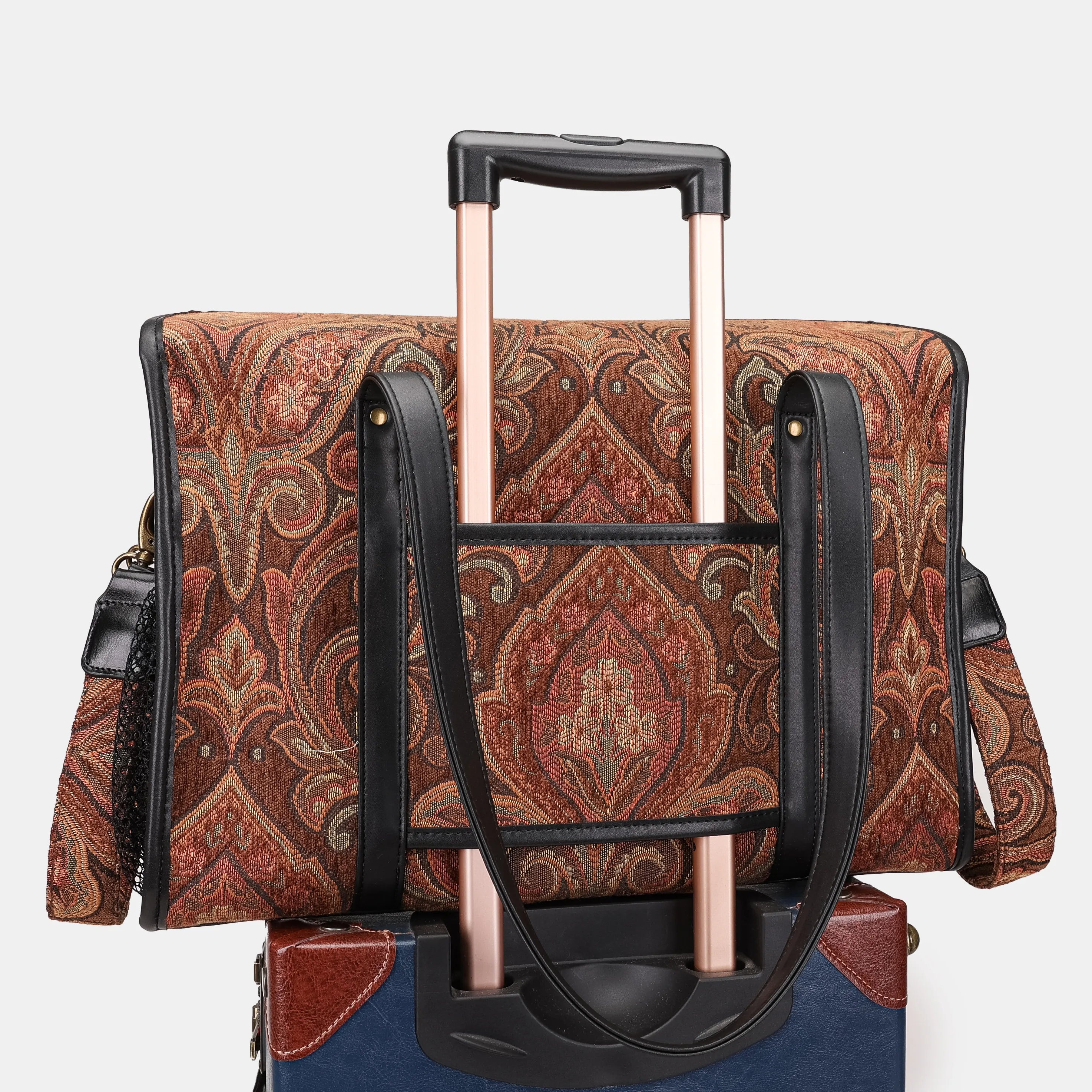 Damask D. Brown Vintage Carpet Diaper Bag Carpetbag of America luggage sleeve