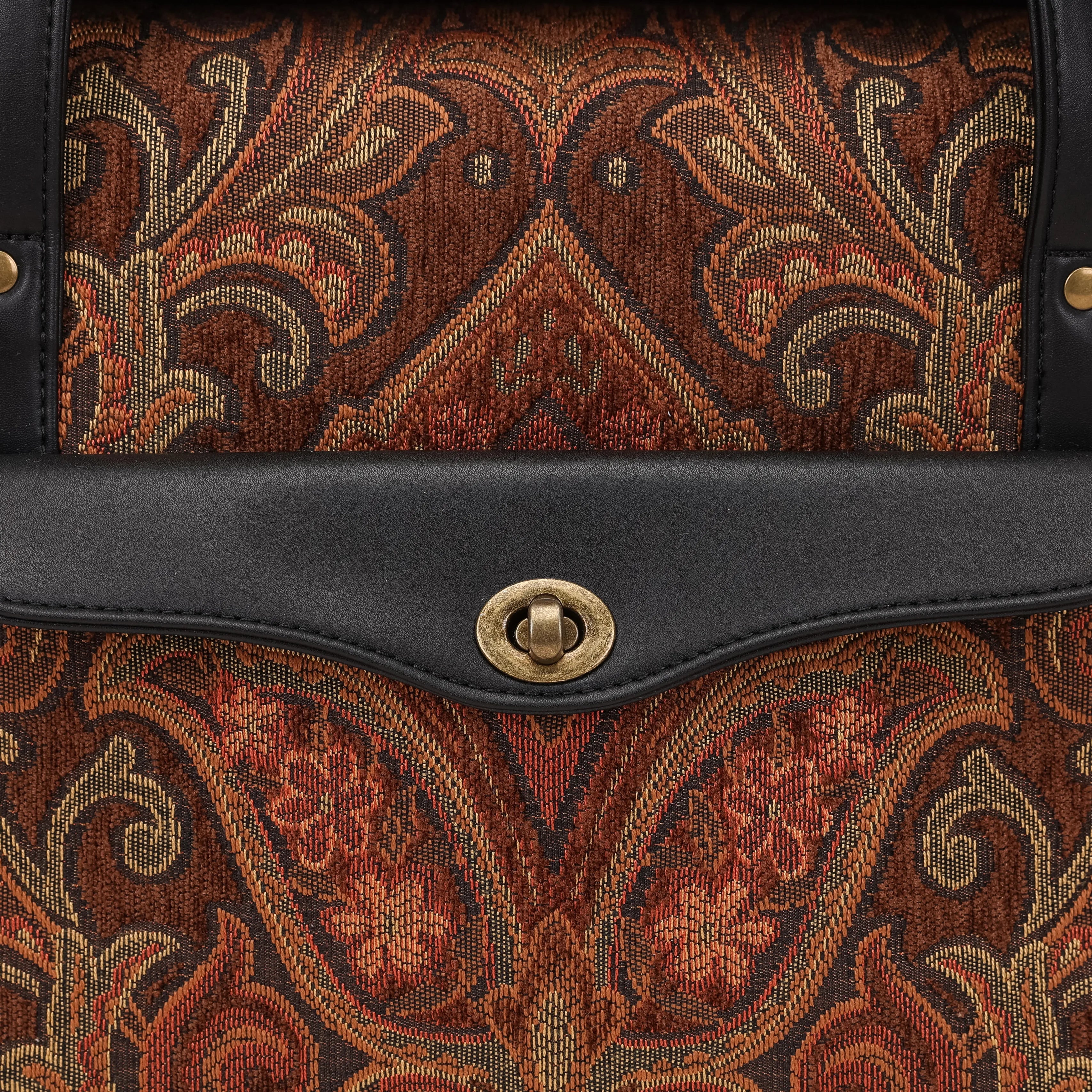 Damask D. Brown Vintage Carpet Diaper Bag Carpetbag of America closure
