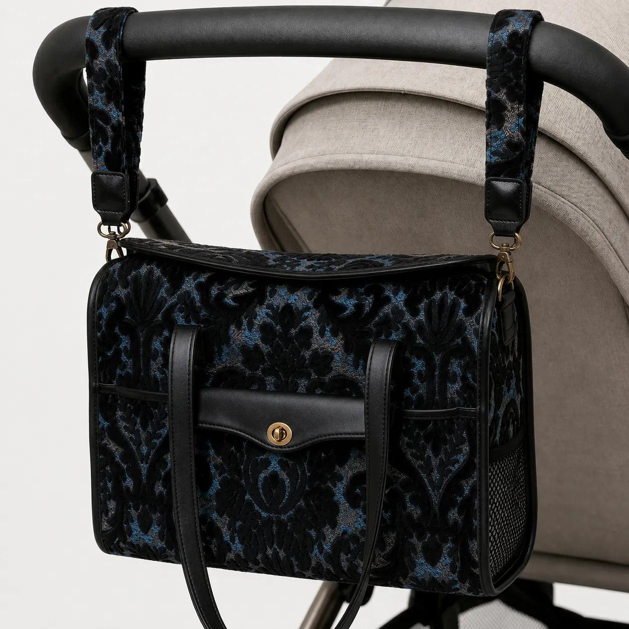Burnout Velvet Black Vintage Carpet Diaper Bag Carpetbag of America hang