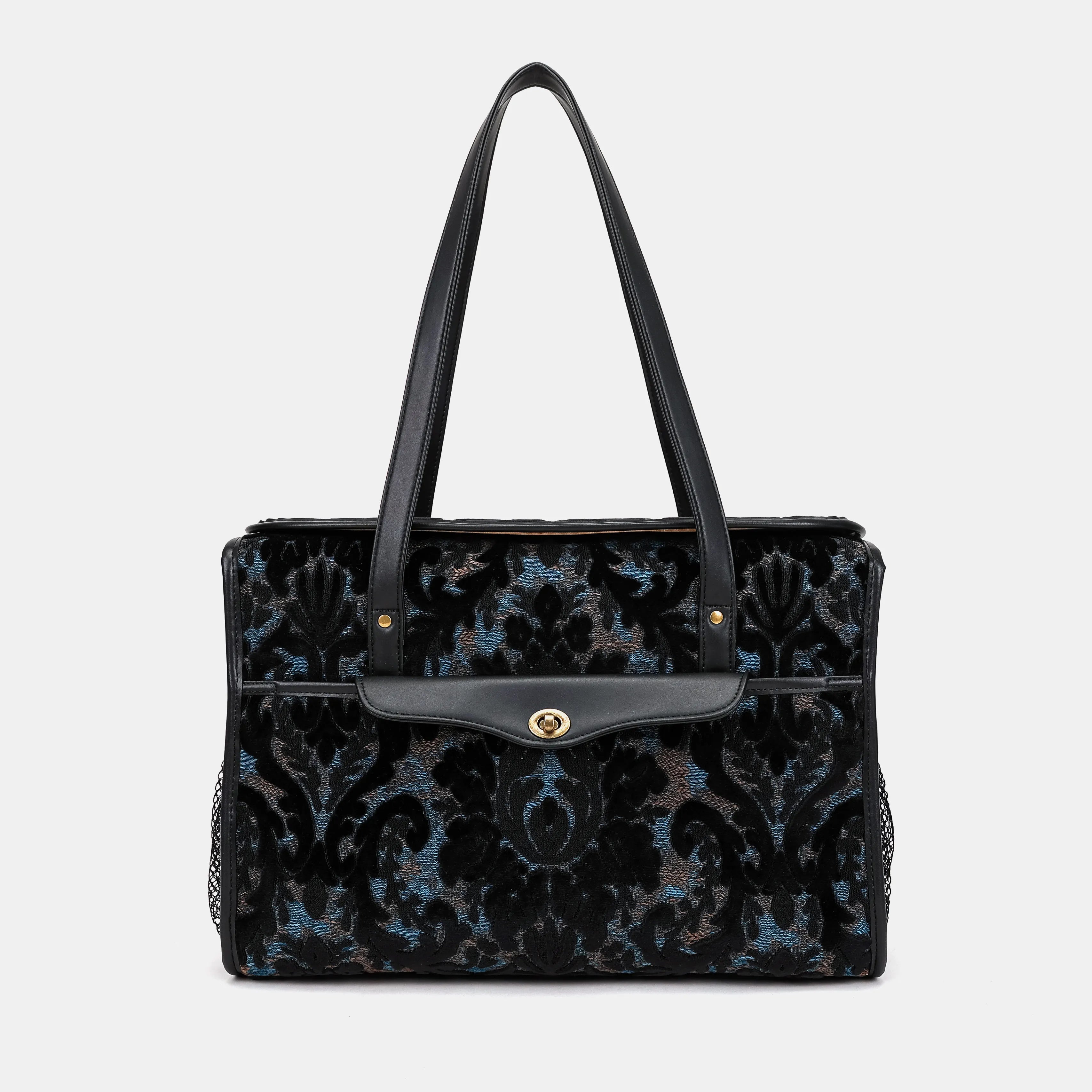 Burnout Velvet Black Vintage Carpet Diaper Bag Carpetbag of America main